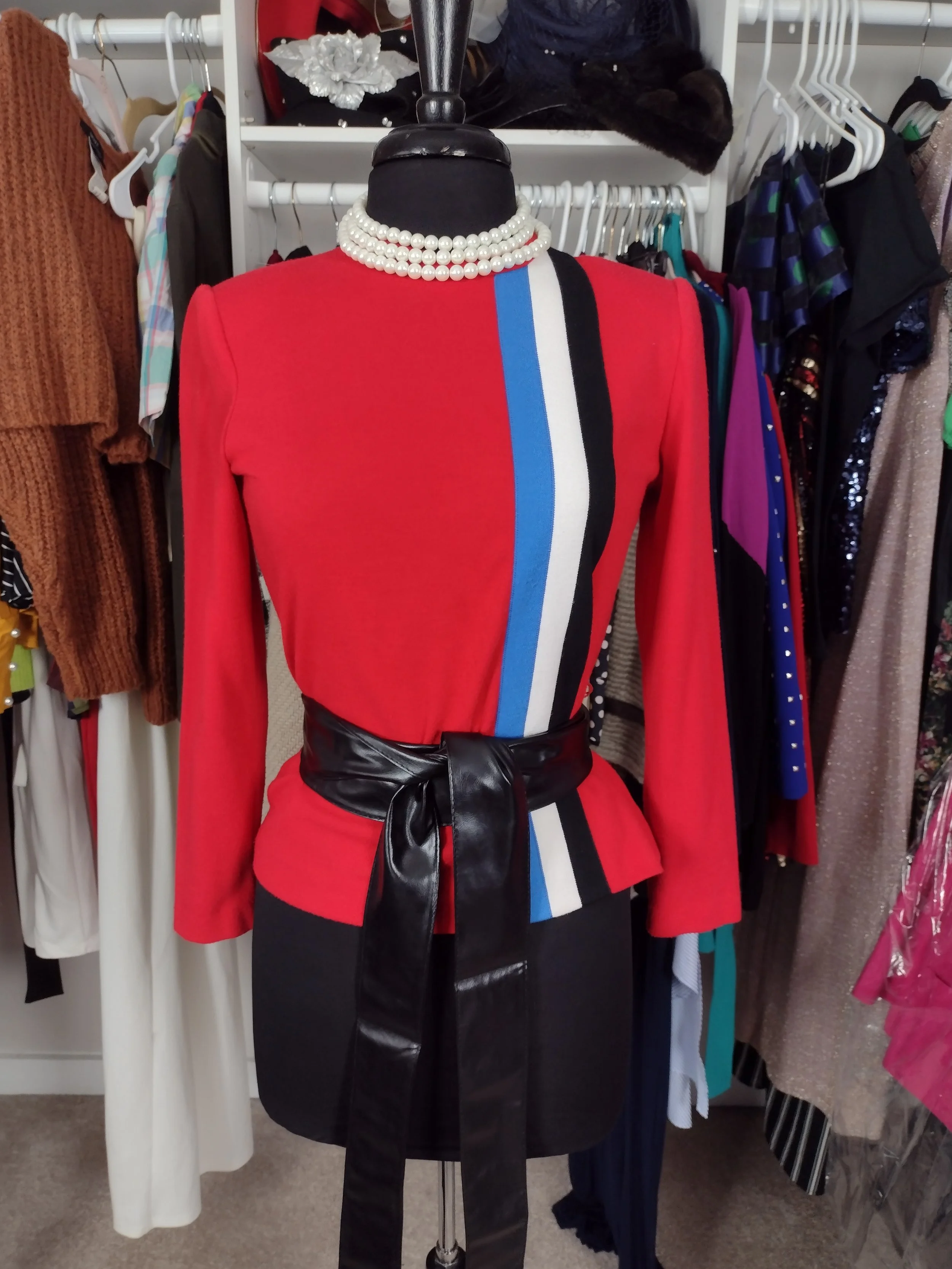 Vintage Red Stripe Colorblock Suit Size 6/8