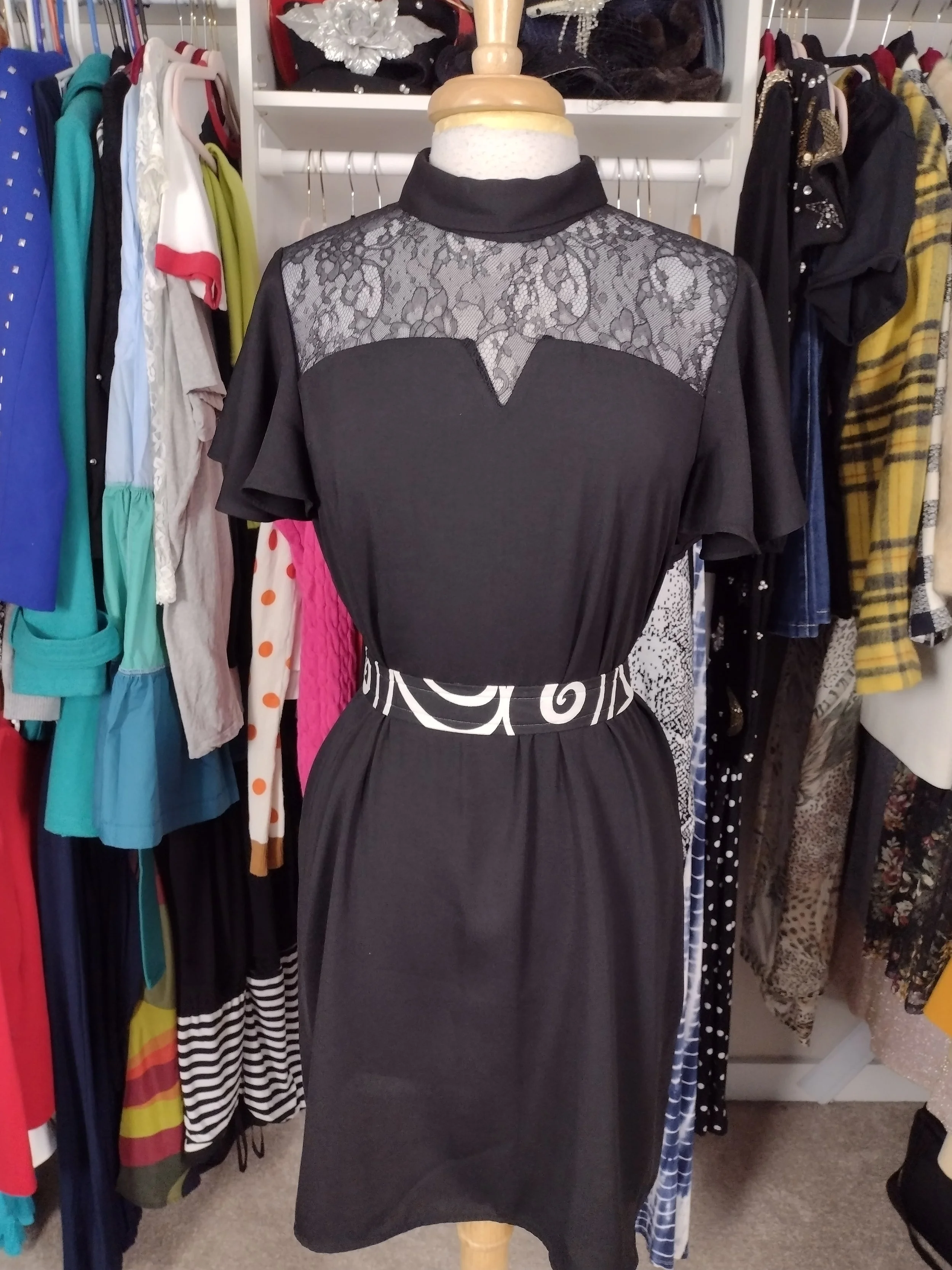 Zara Black Lace Top Flutter Sleeve Dress Size 8/10