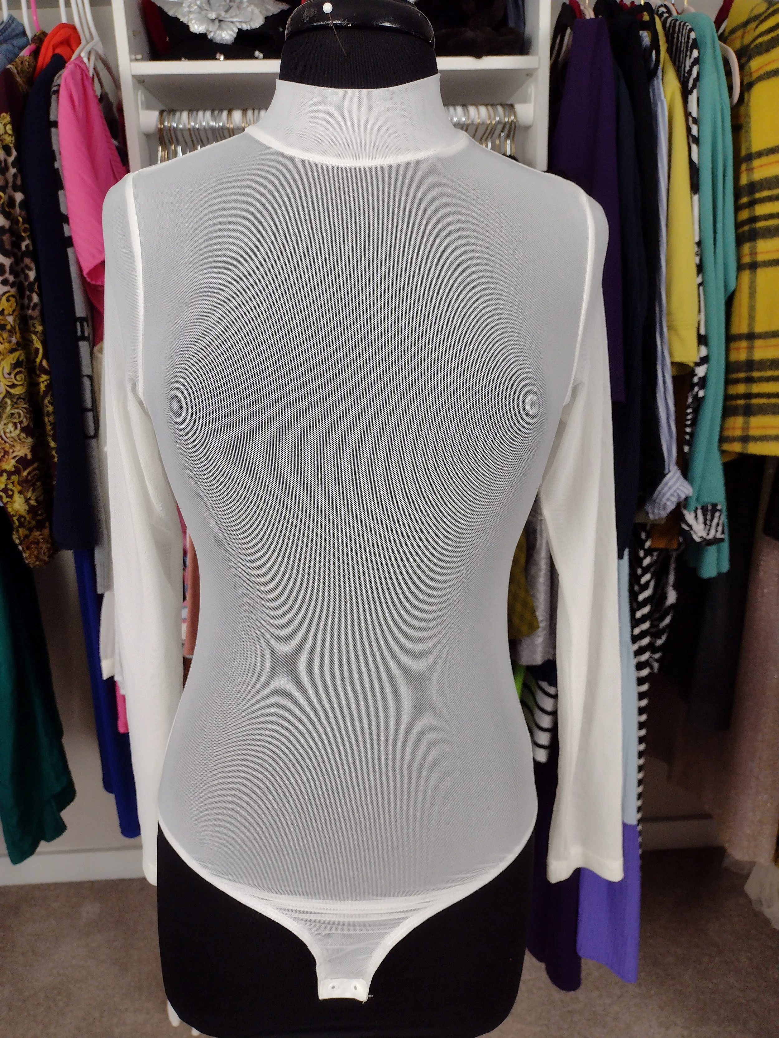 white sheer mock neck Body suit Size M