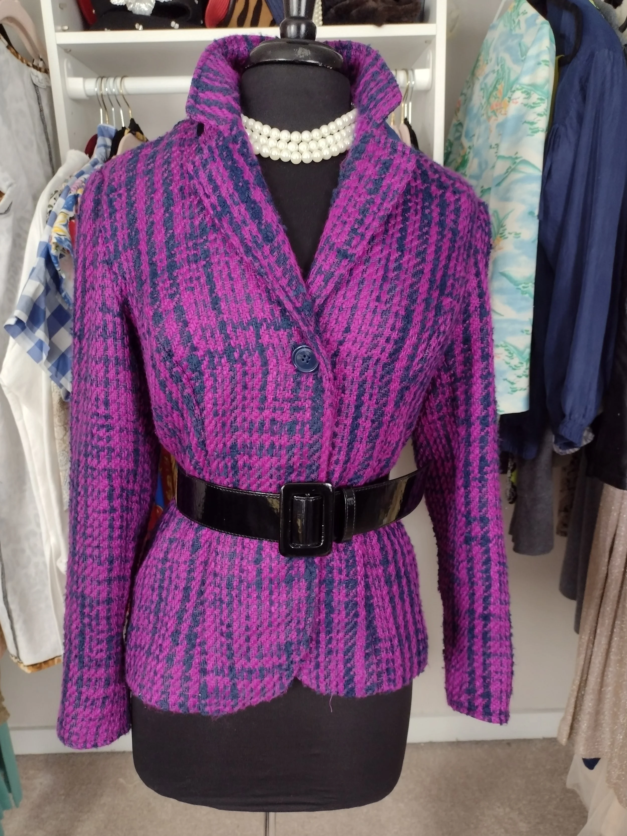 Purple and Navy Print Blazer Size 8