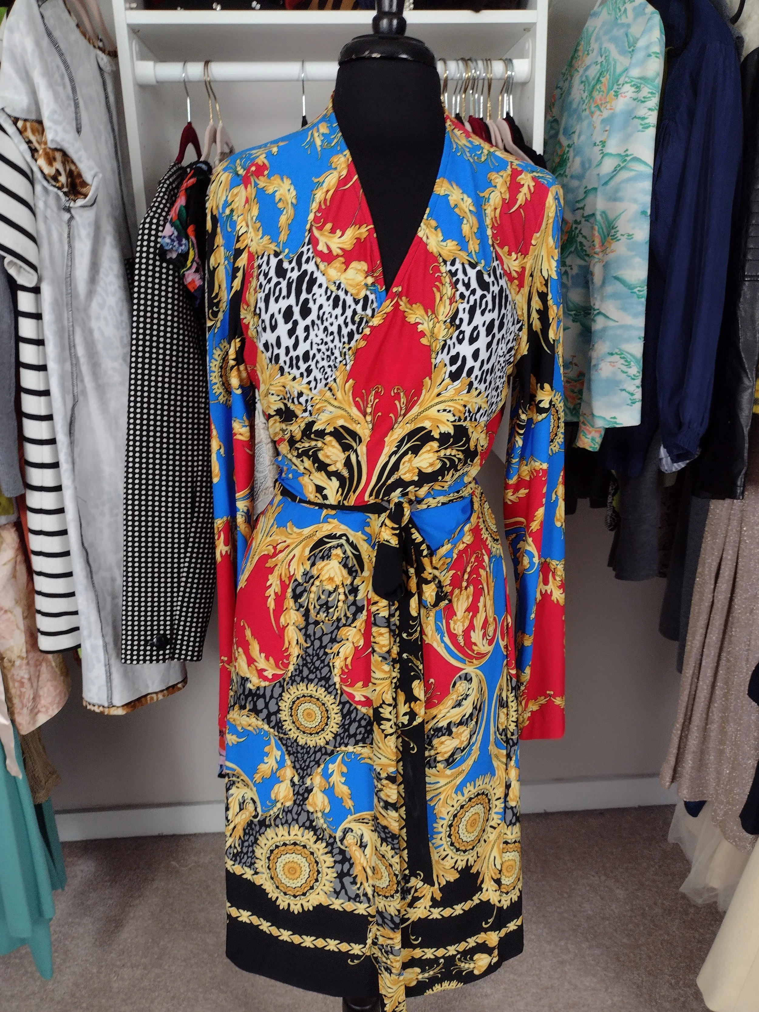 Versace Inspired Print Wrap Dress Size XL
