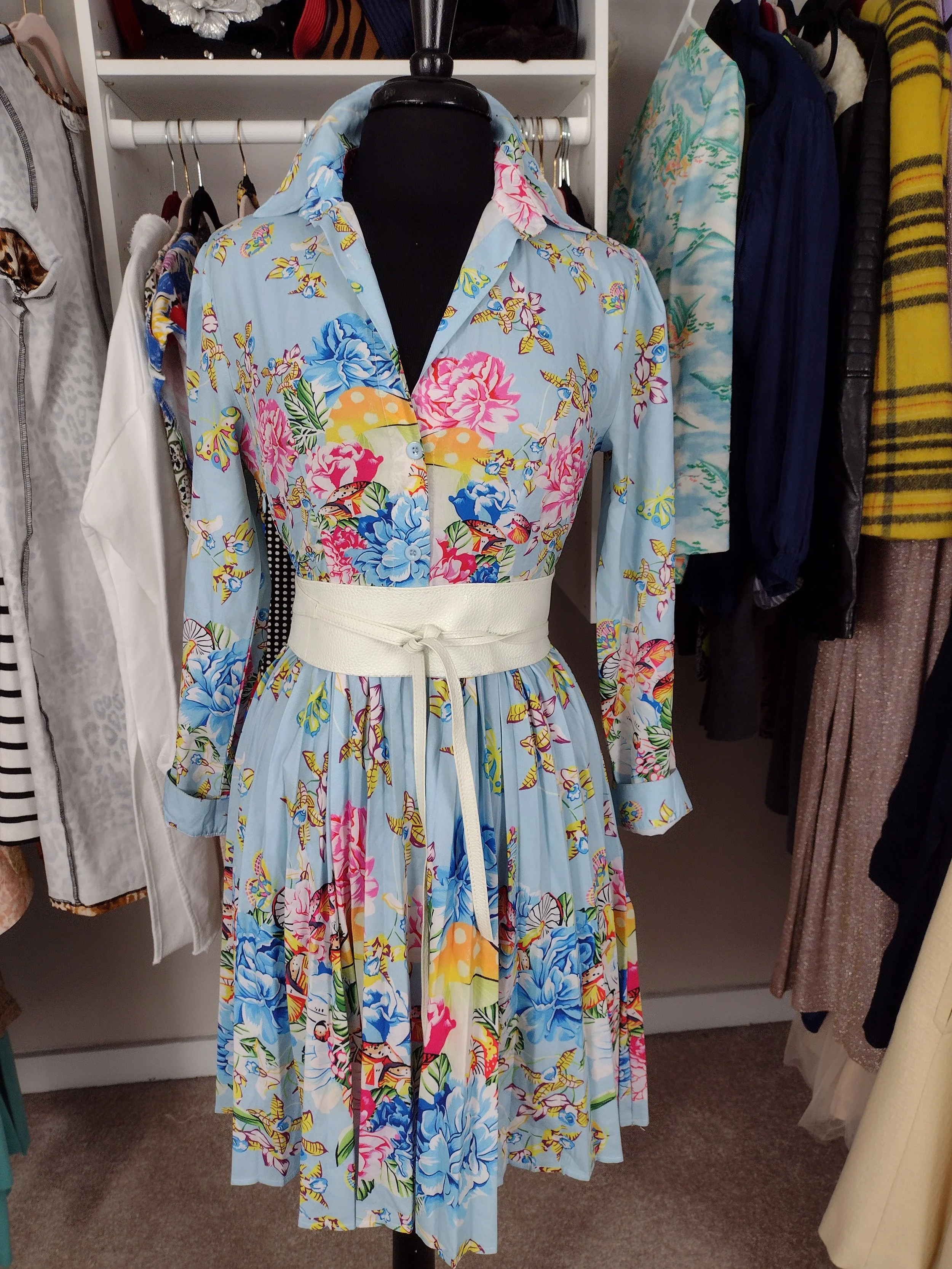 Sky blue Floral Collar Dress Size M