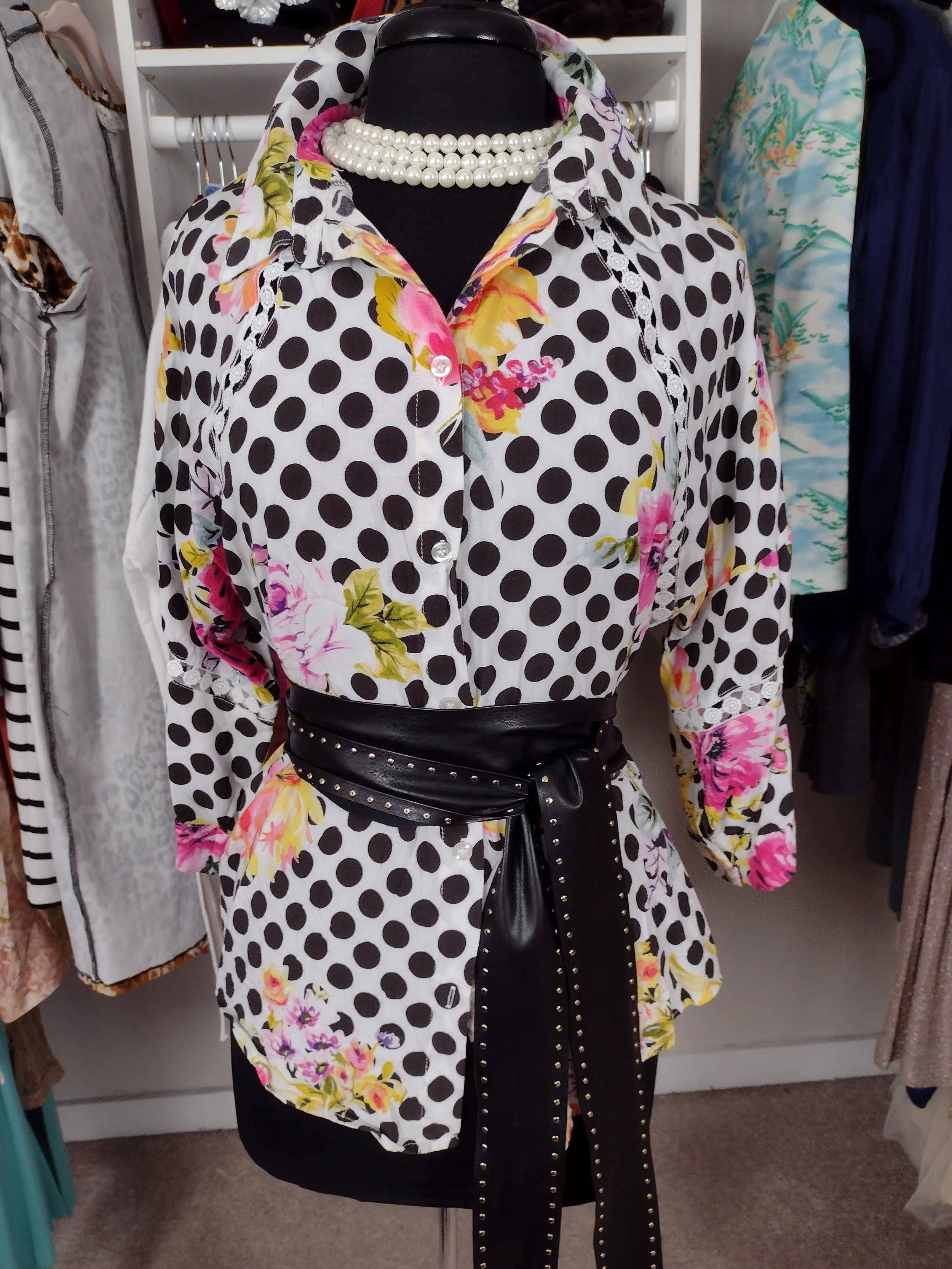 Polka Dot With Eyelet Button Down Up to Size 12