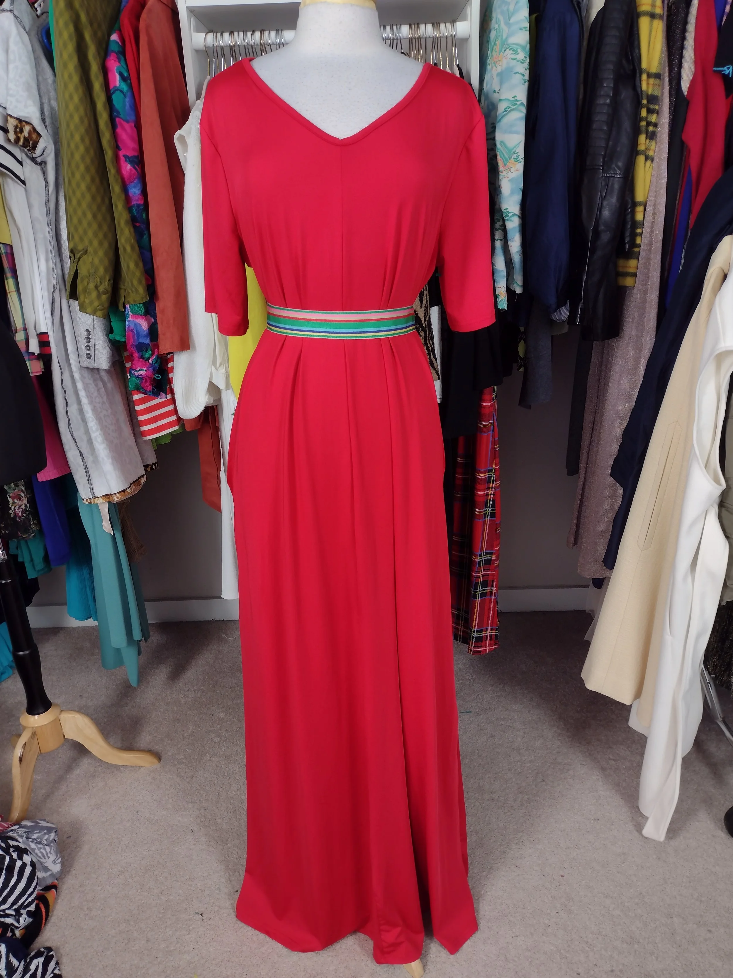 Red Pocket Maxi Dress One size Fits Most