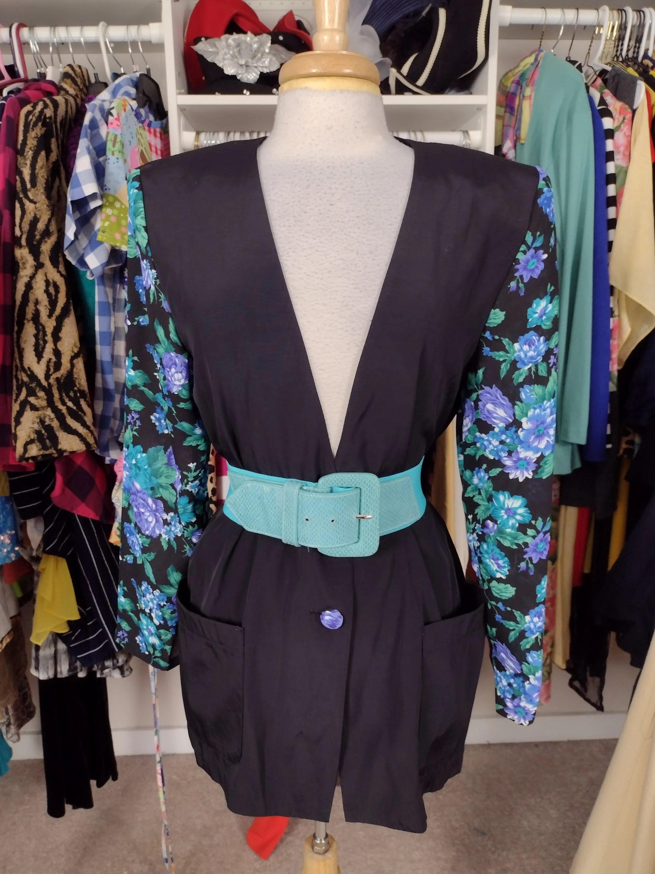 Vintage Black Sheer Floral Sleeve Blazer Size M/L