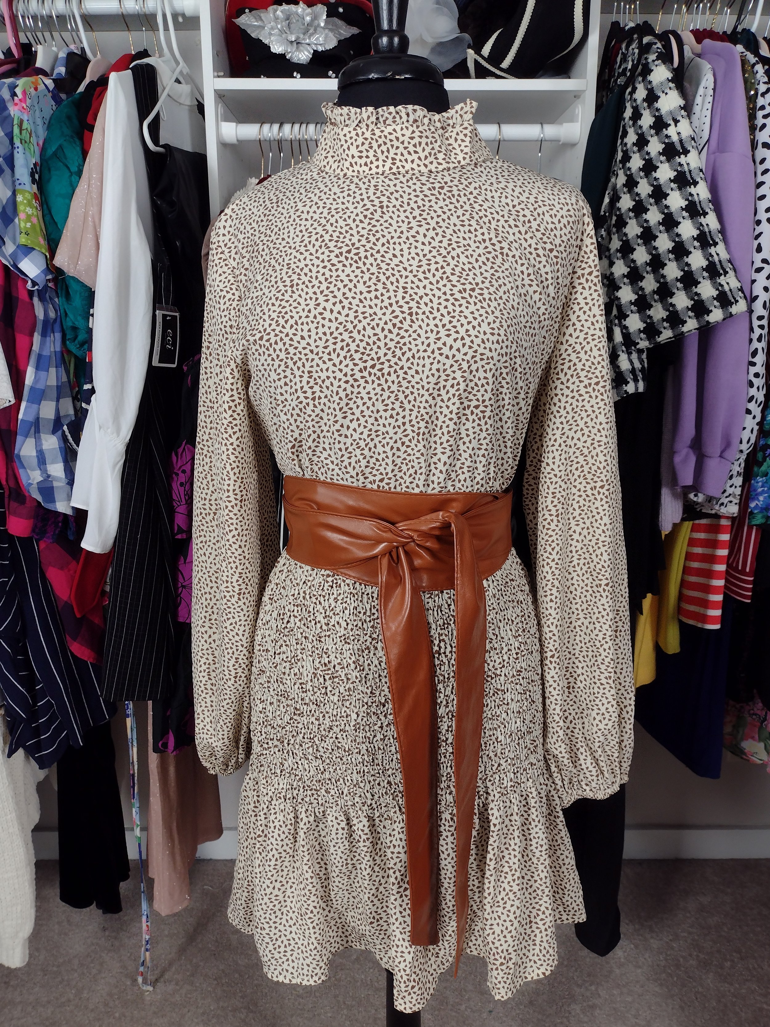 Shein Cream and Tan Polka Dot Peasant Dress Size 8/10
