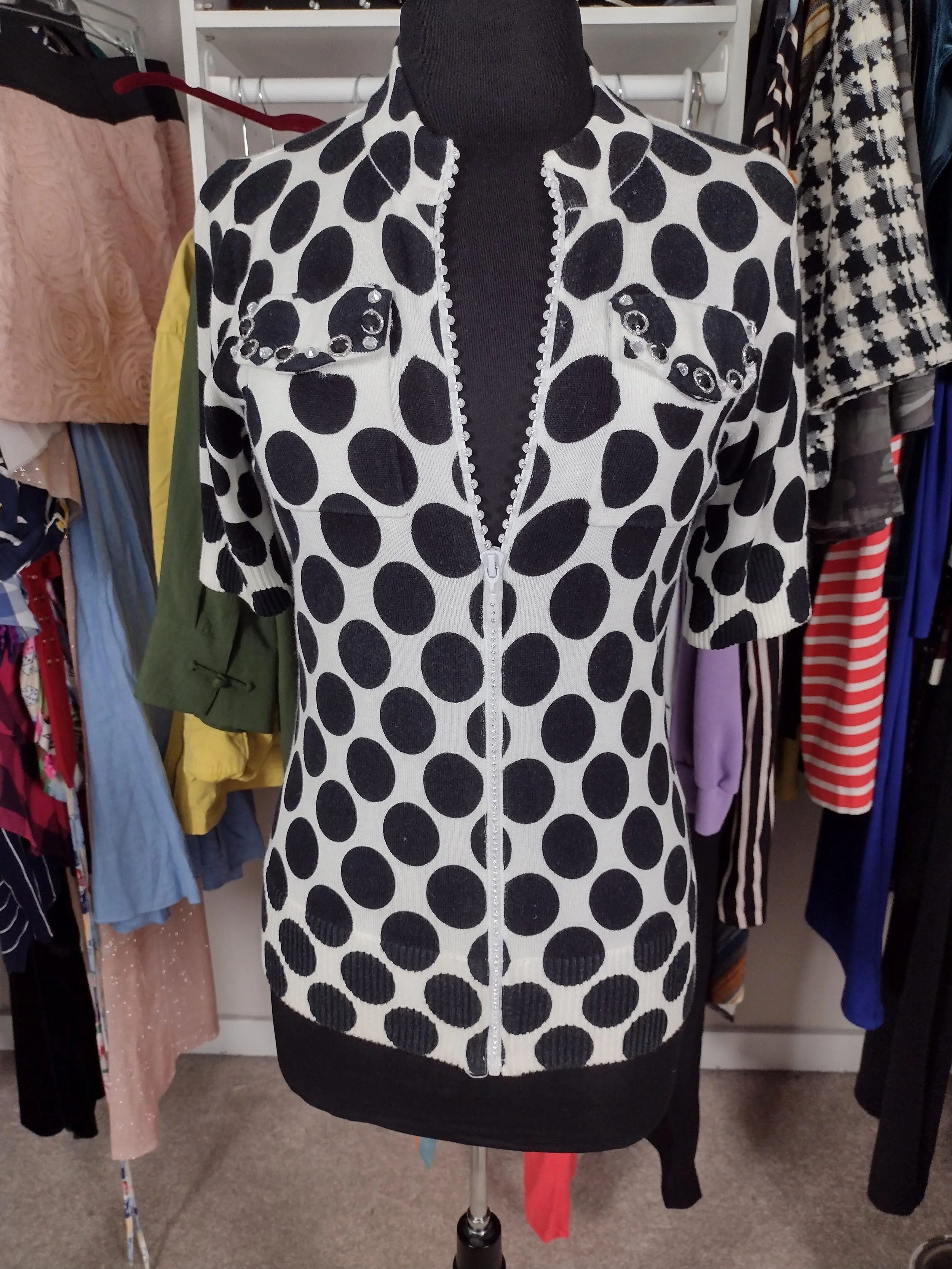 White and Black Polka Dot Top Size M