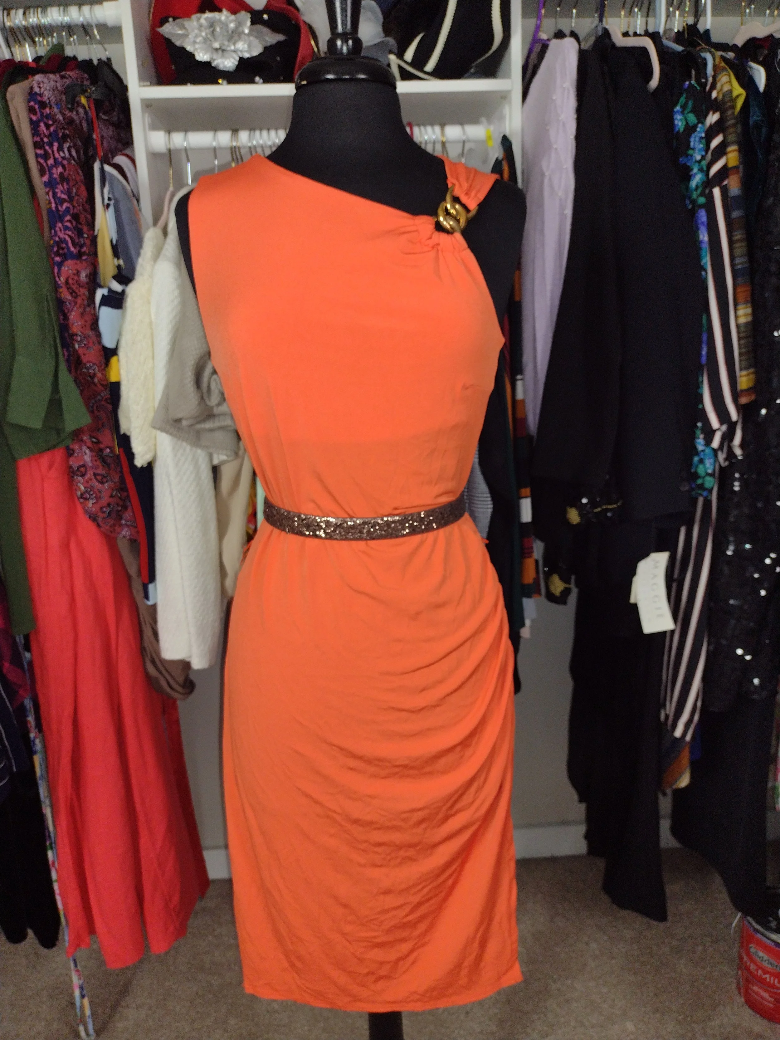 Jennifer Lopez Orange Tank Dress with Gold Hardware Size 8