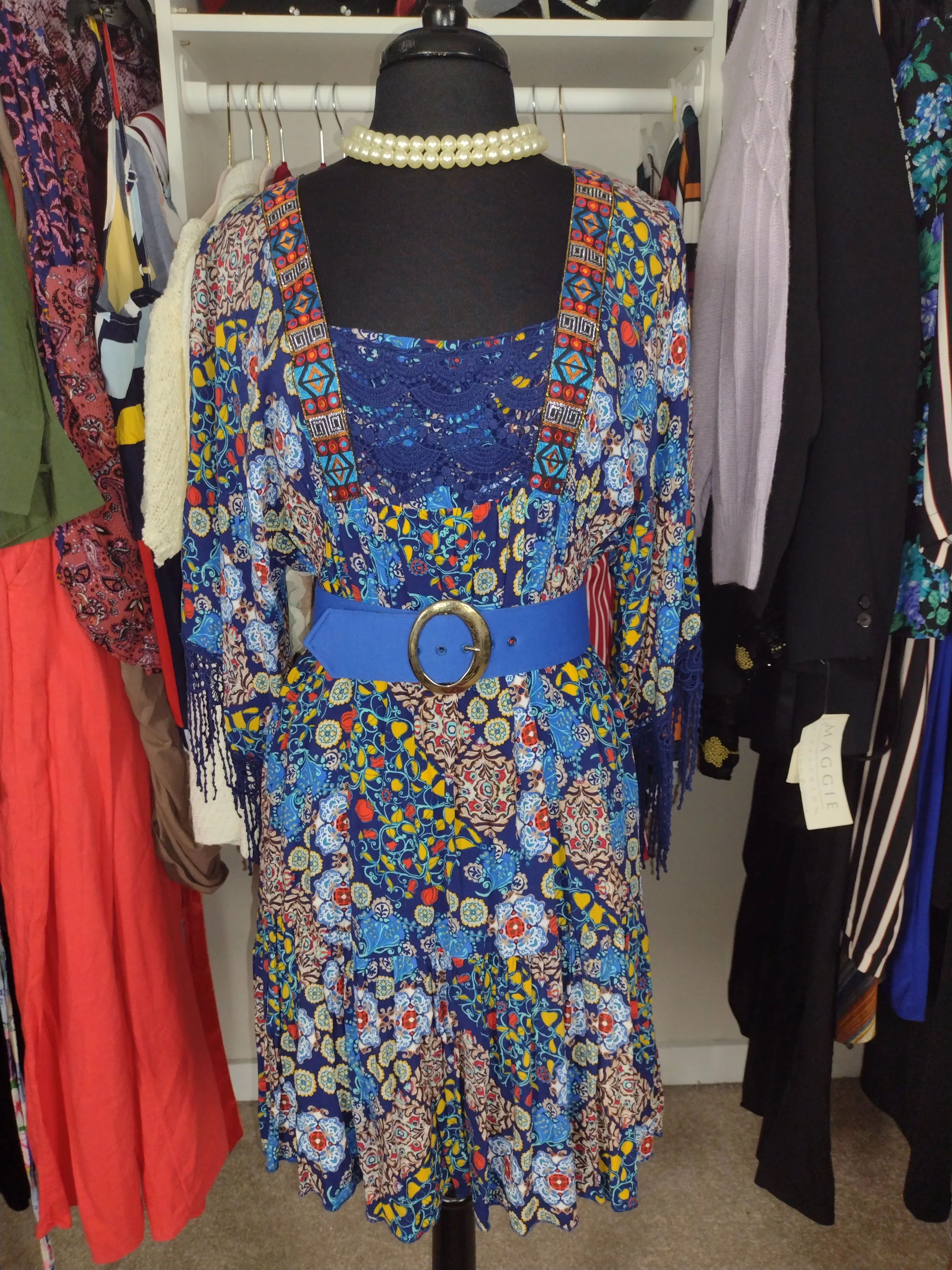 Blue Floral Multi Color Boho Dress Size 10/12