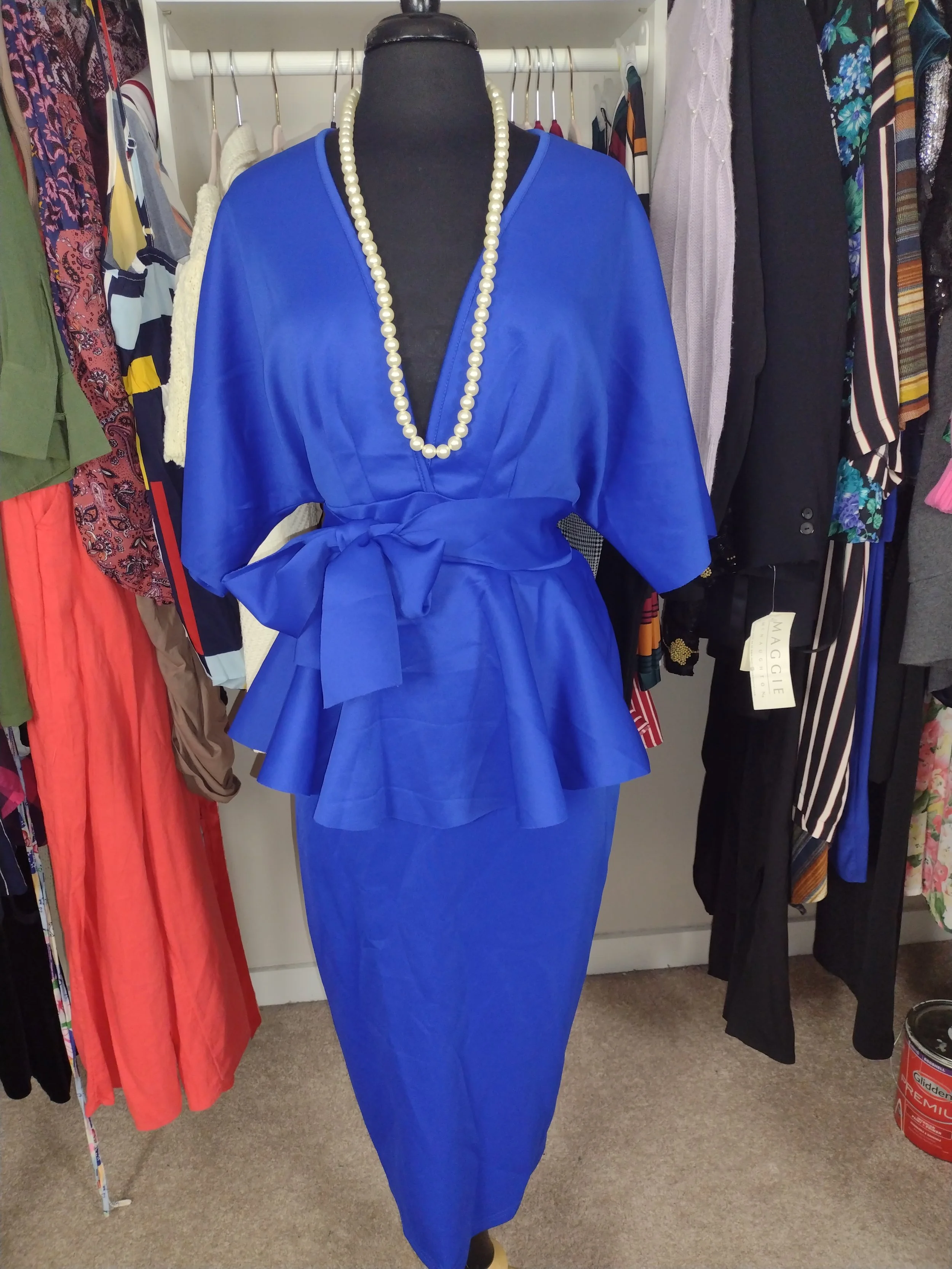 Royal Peplum Dress Attached Belt Size 12/14