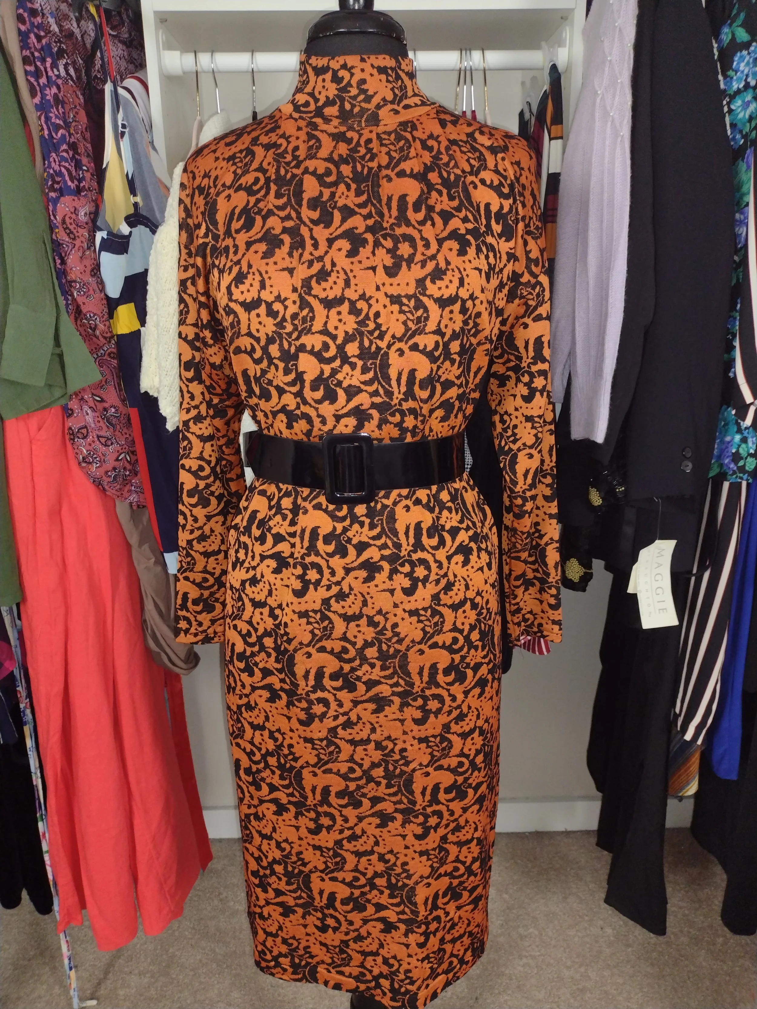 Orange Black Paisley Dress Size S up to Size 8