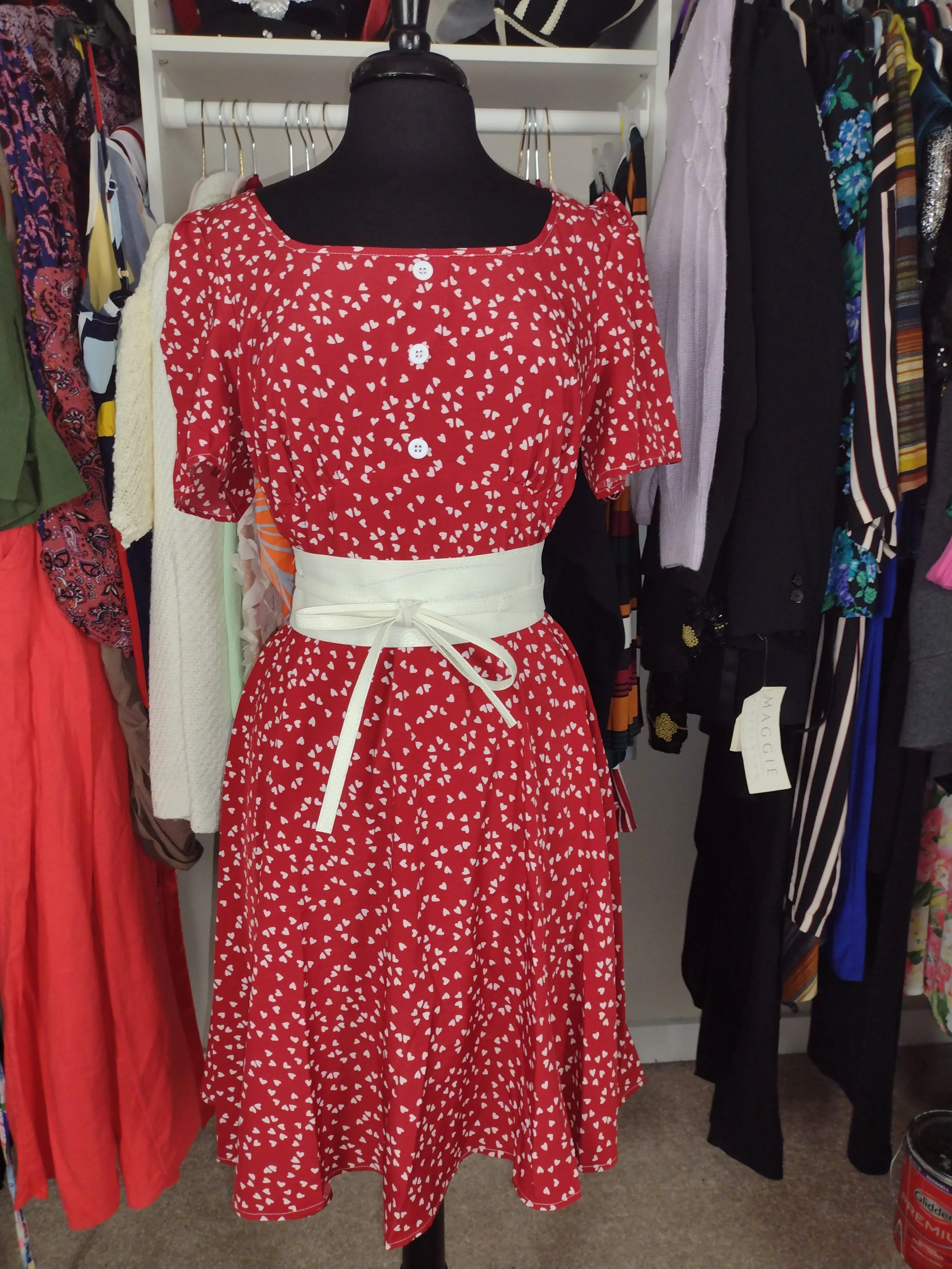 Shein Red and White Heart Dress Size L up to size 8/10