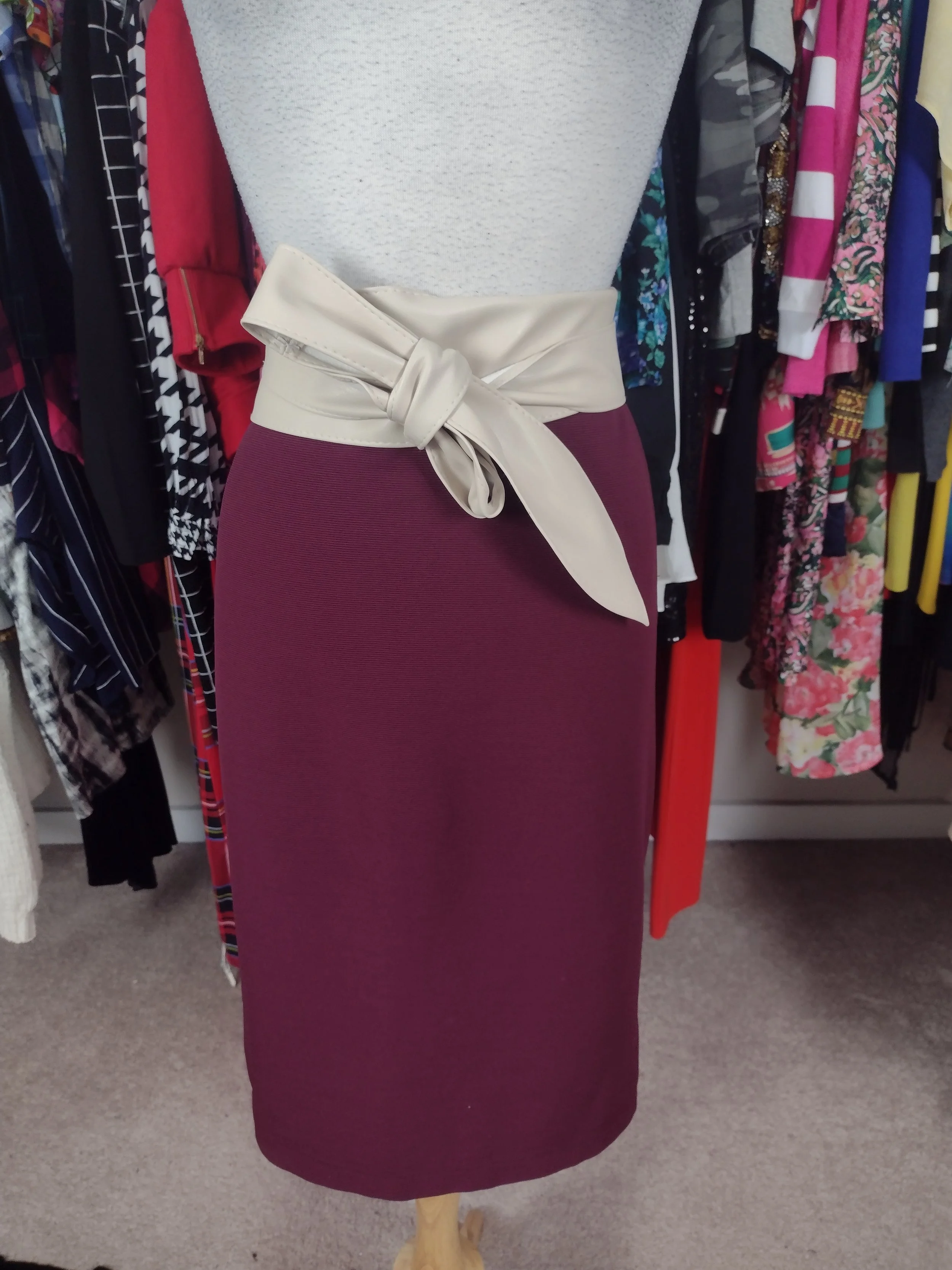 Burgundy Pencil Skirt with Gold Zipper Size 10/12