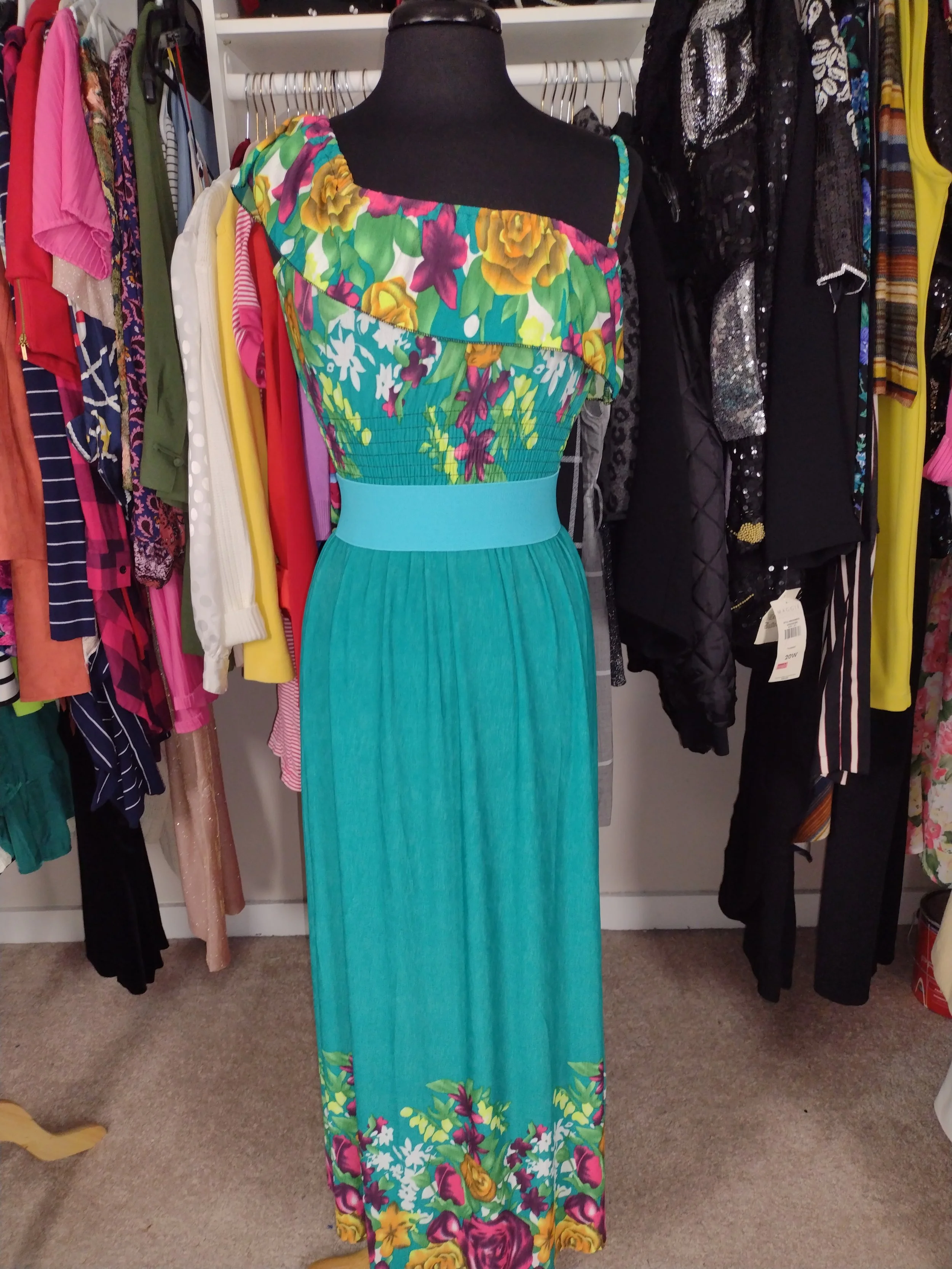 Floral Turqoise One Shoulder Dress Size 8/10