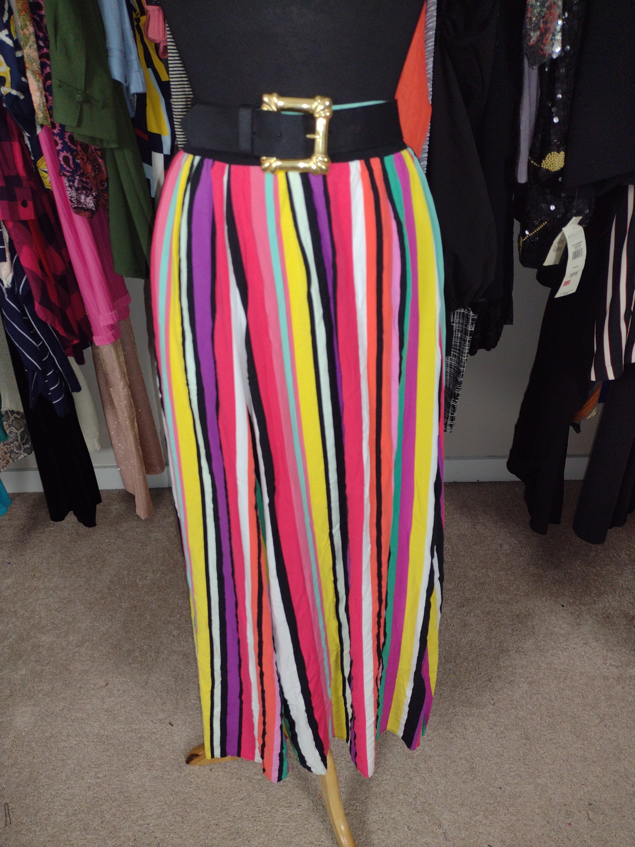 Pink Strip Elastic Waist Skirt Size L
