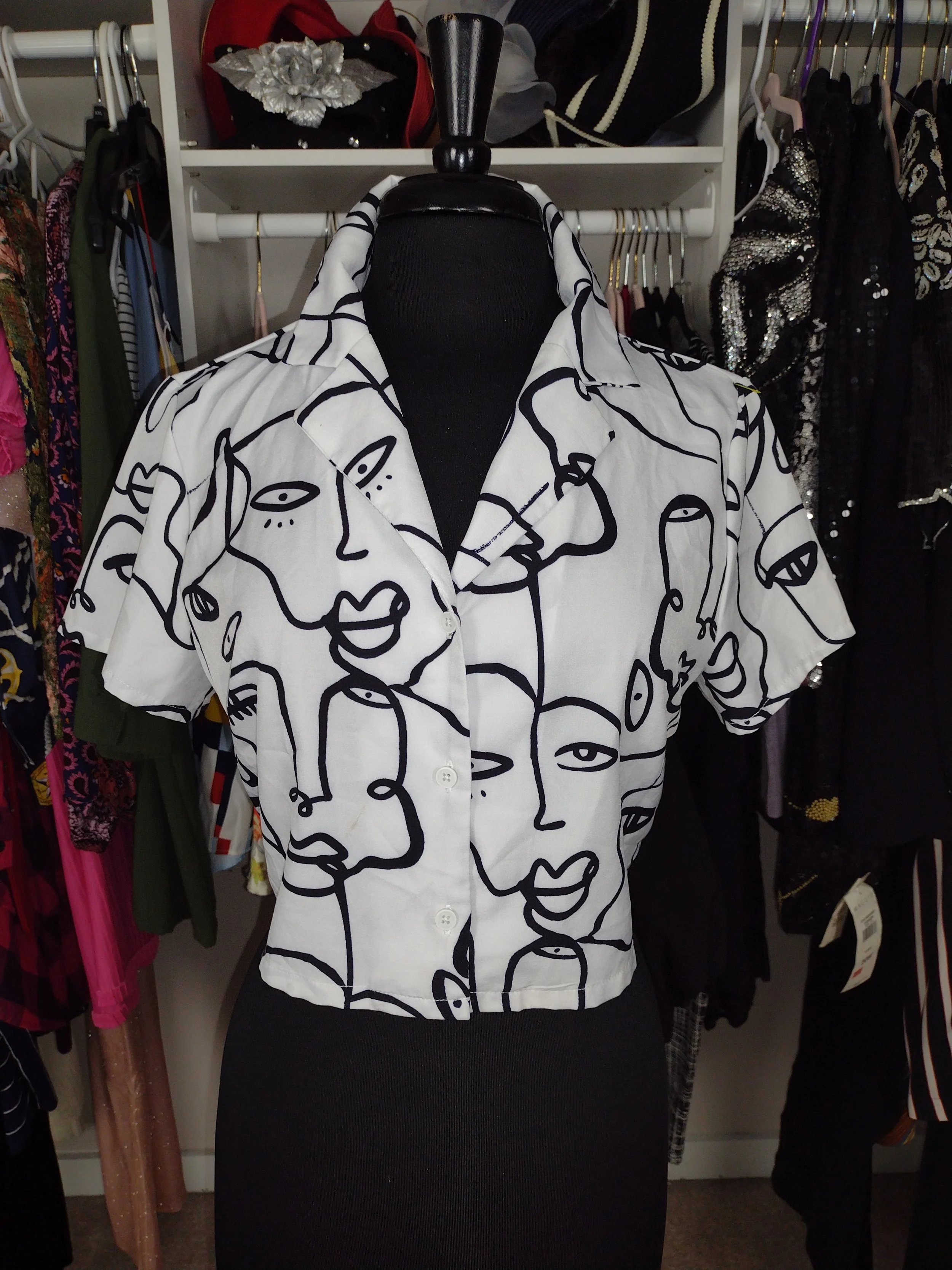 White Face Button Top Size 8/10
