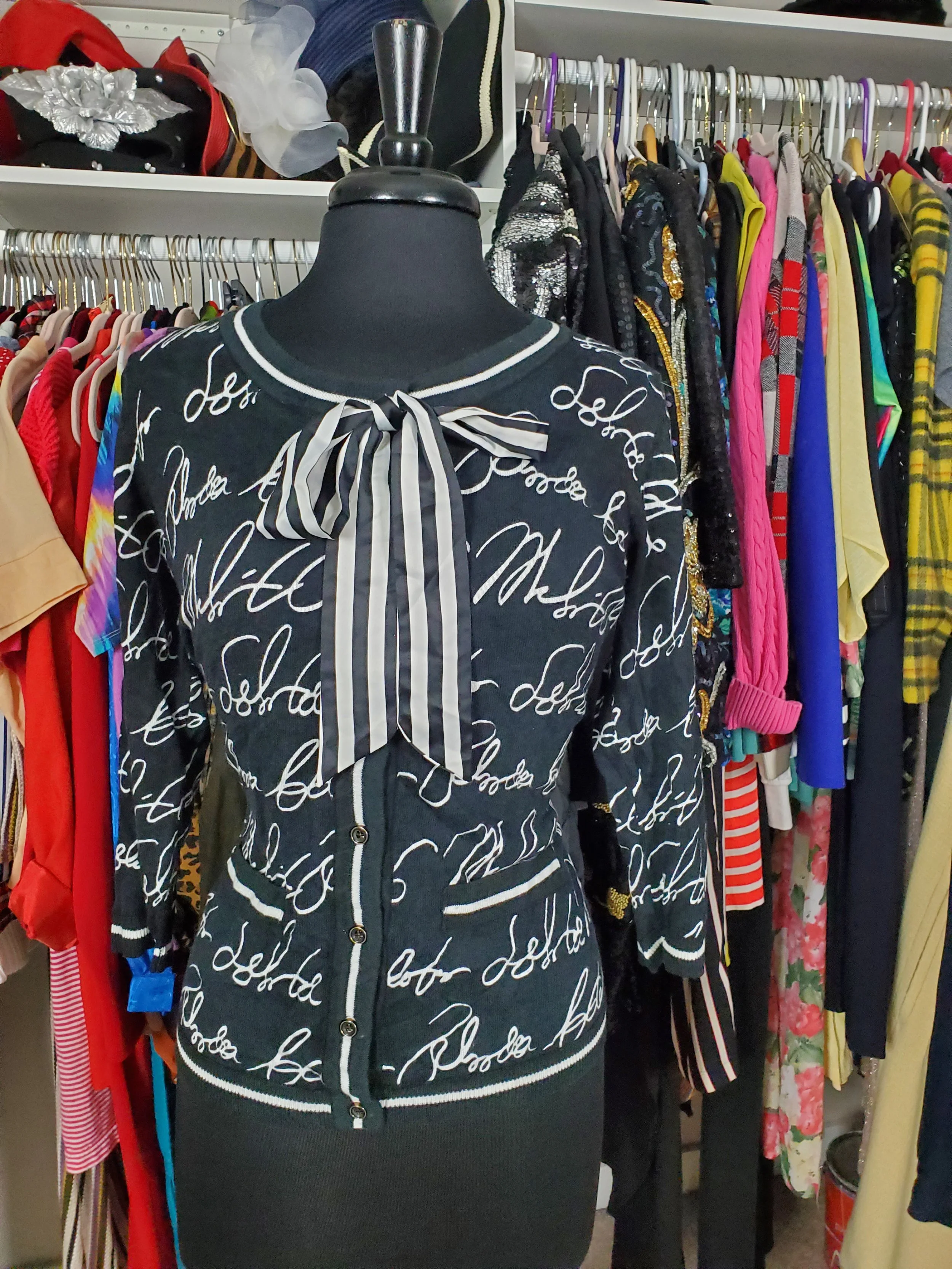 Mongrammed Cardigan Black and White Size Large