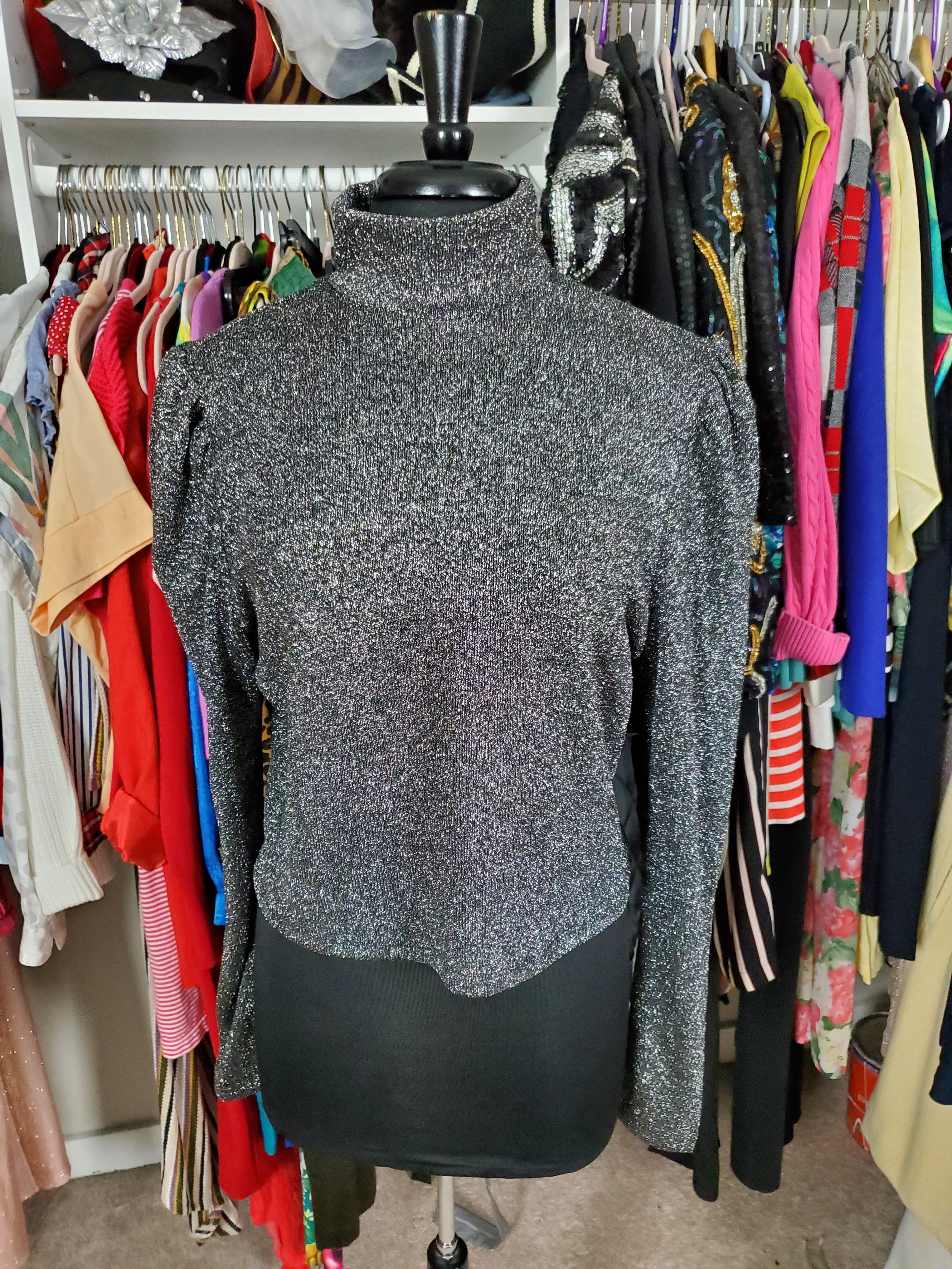 Silver Metallic Princess Sleeve Top Size L/XL