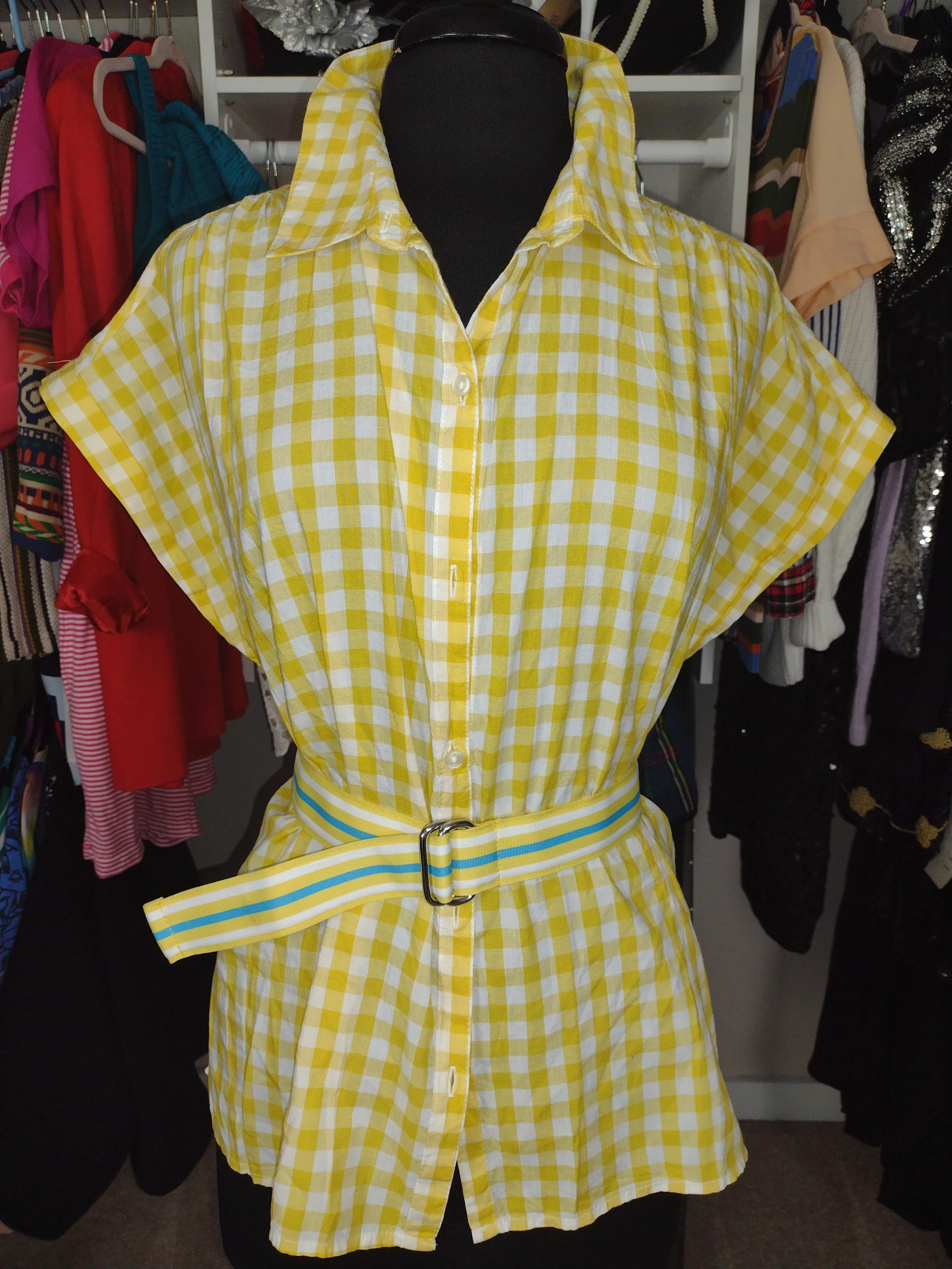 Yellow and white gingham Button Down Size XL