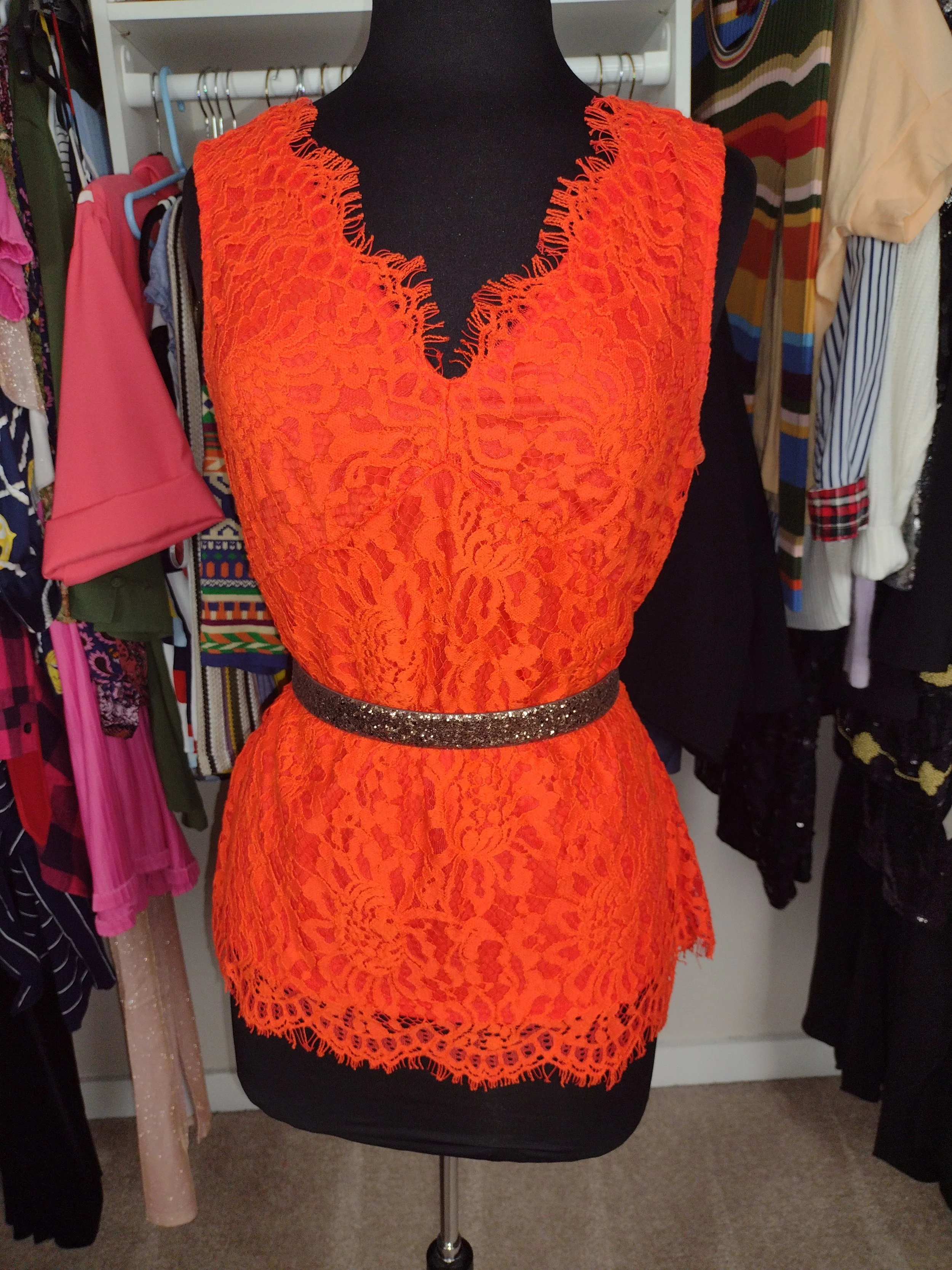 Neon Orange Lace Tank Size 8/10