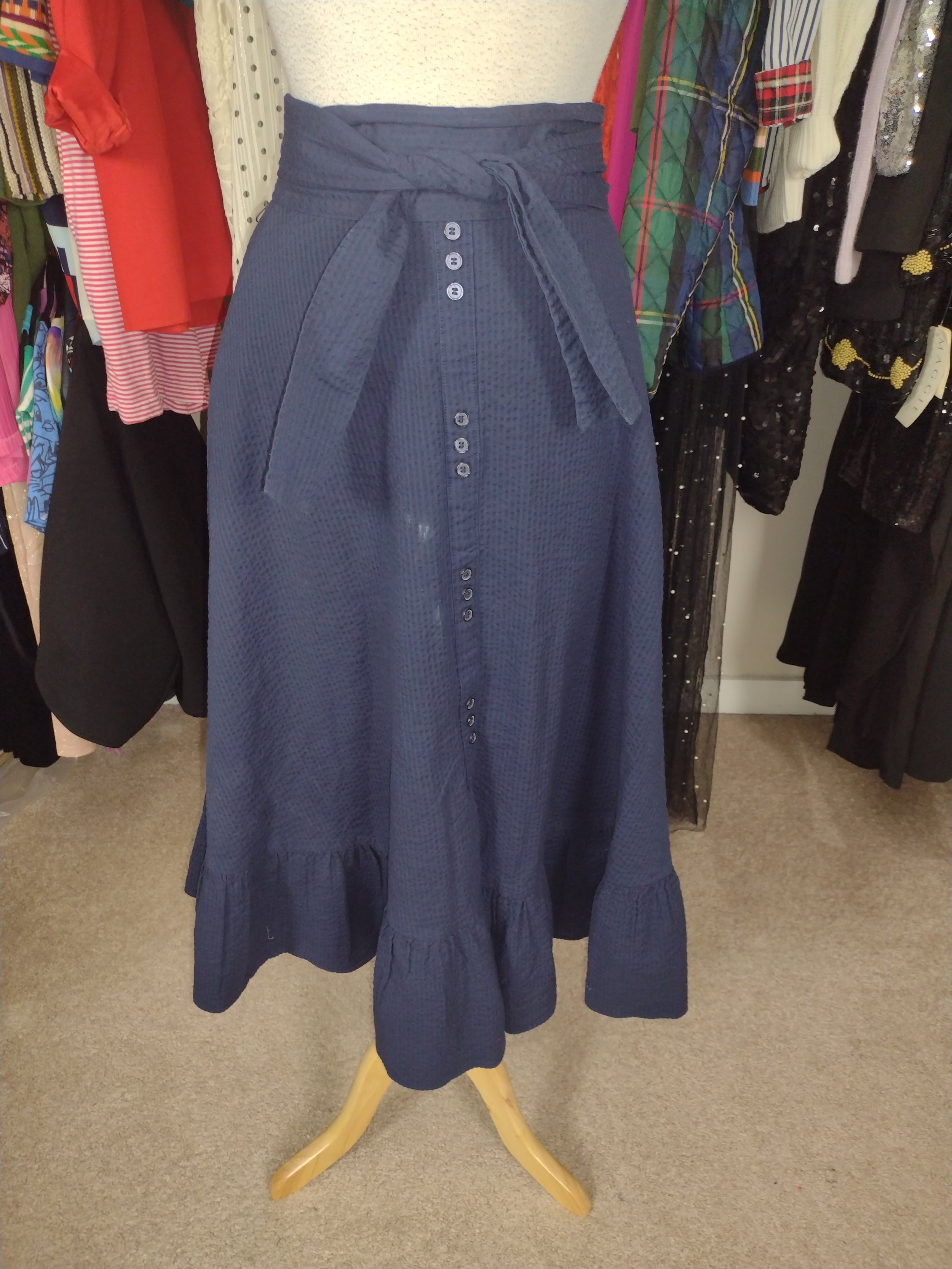 Eva Mendes Navy Blue Skirt with Belt Size L