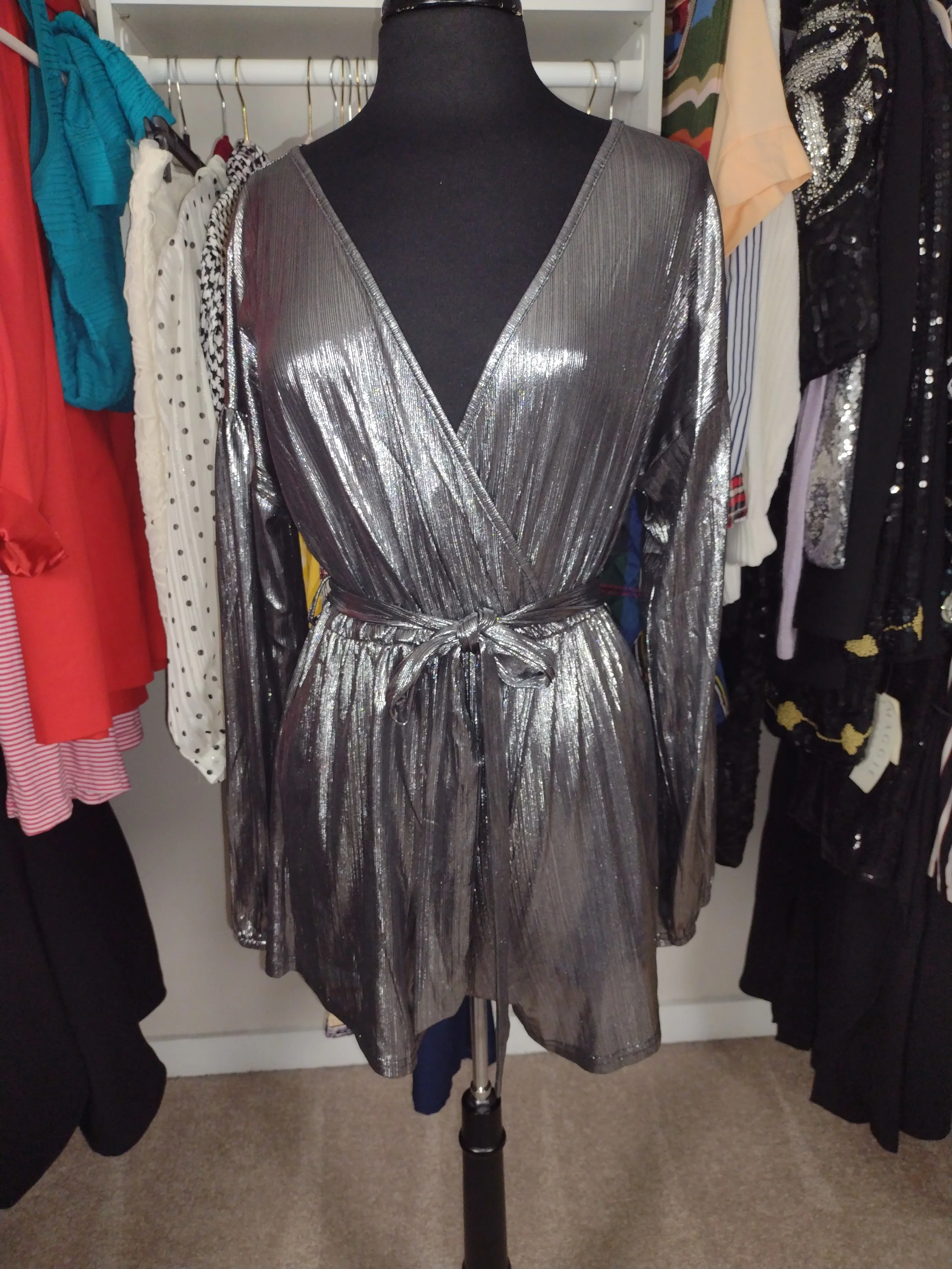 Metallic Silver Romper Size L
