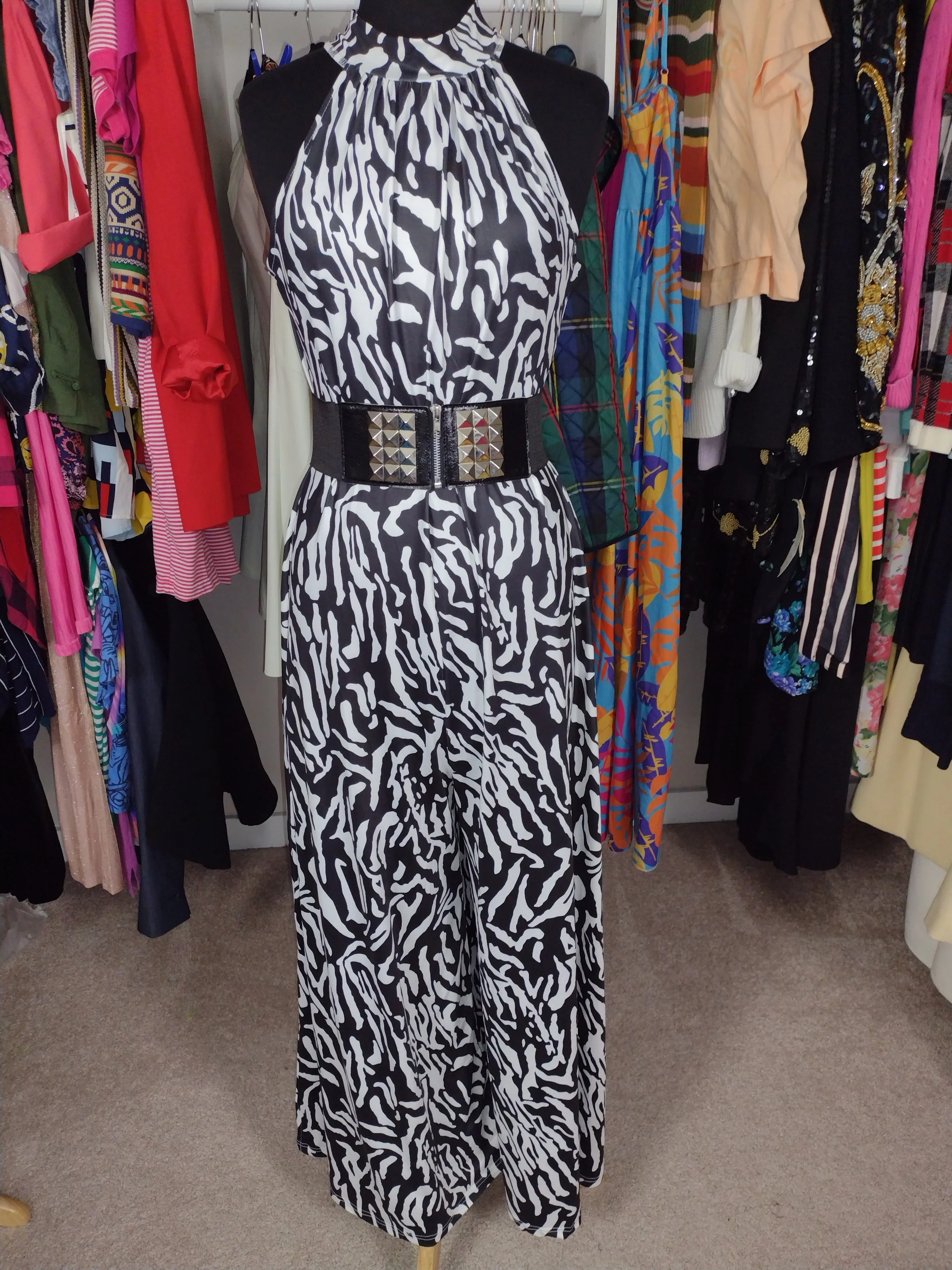 White and Black Wide leg Jumpsuit Up to size 12