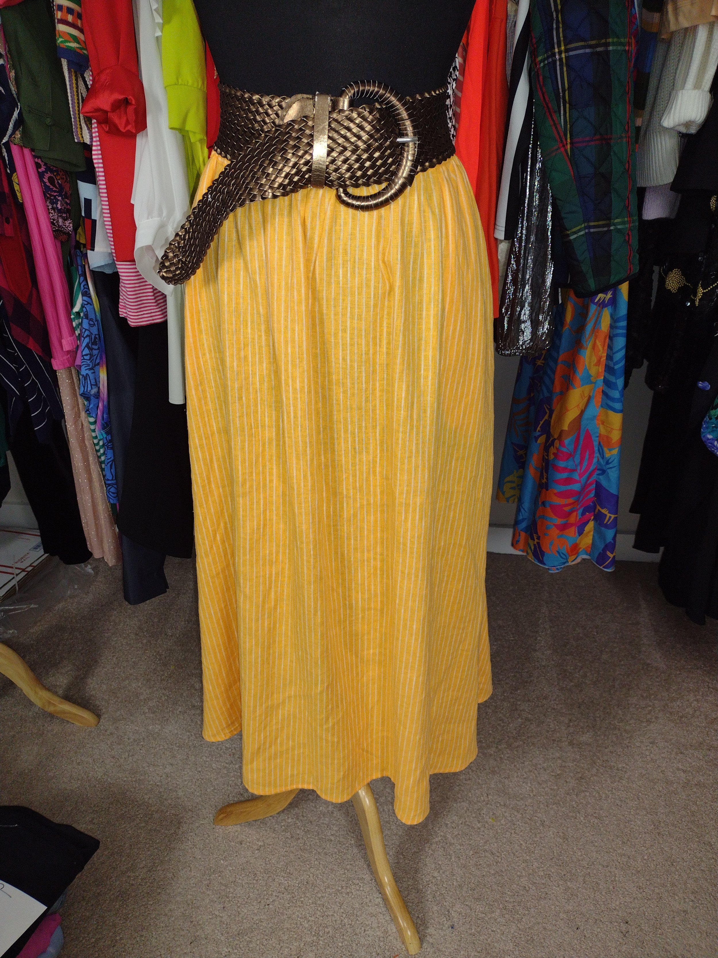 Yellow and White Stripe Pocket Skirt Size  L