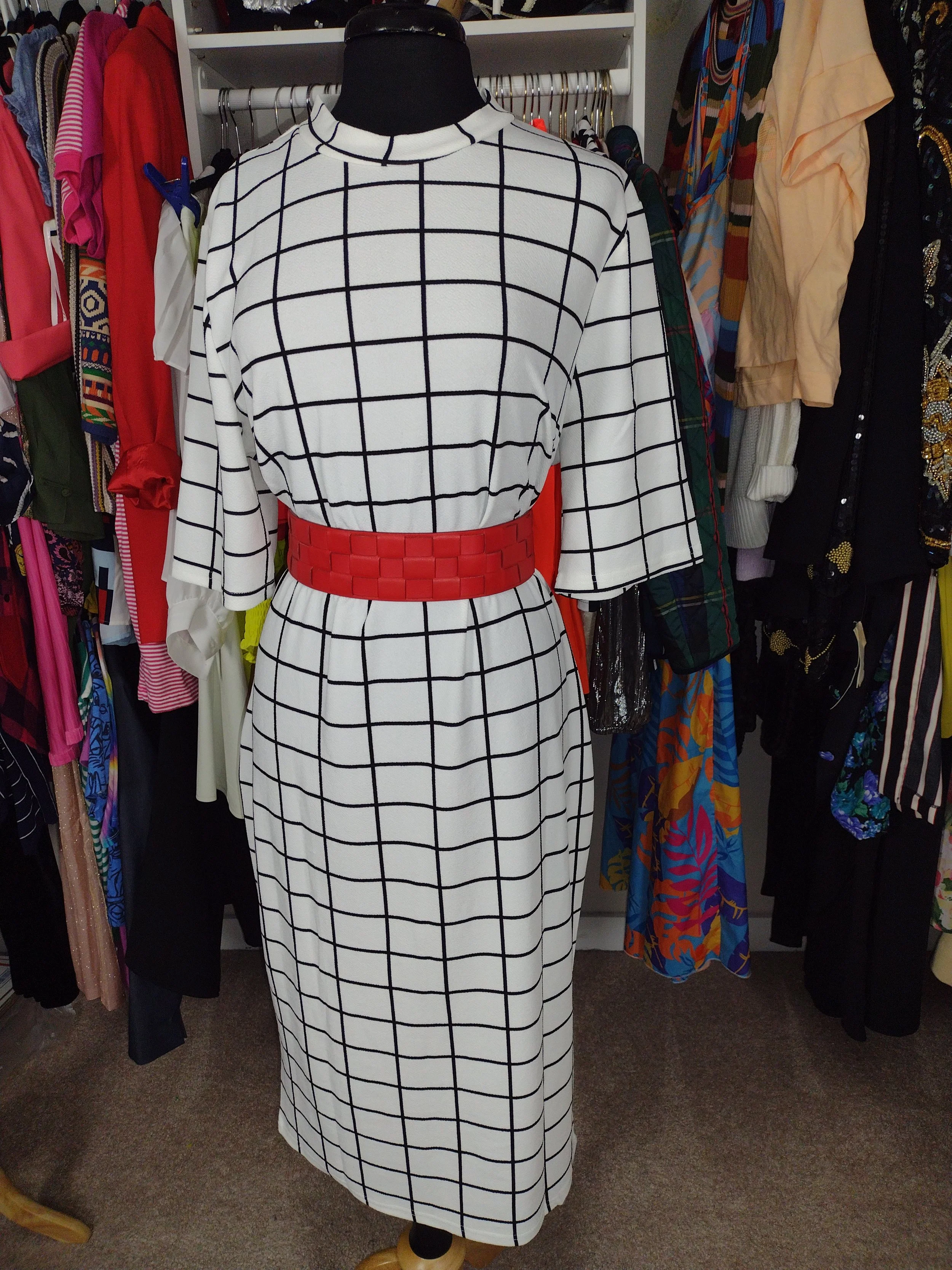 White and Black Windowpane Dress Size XL