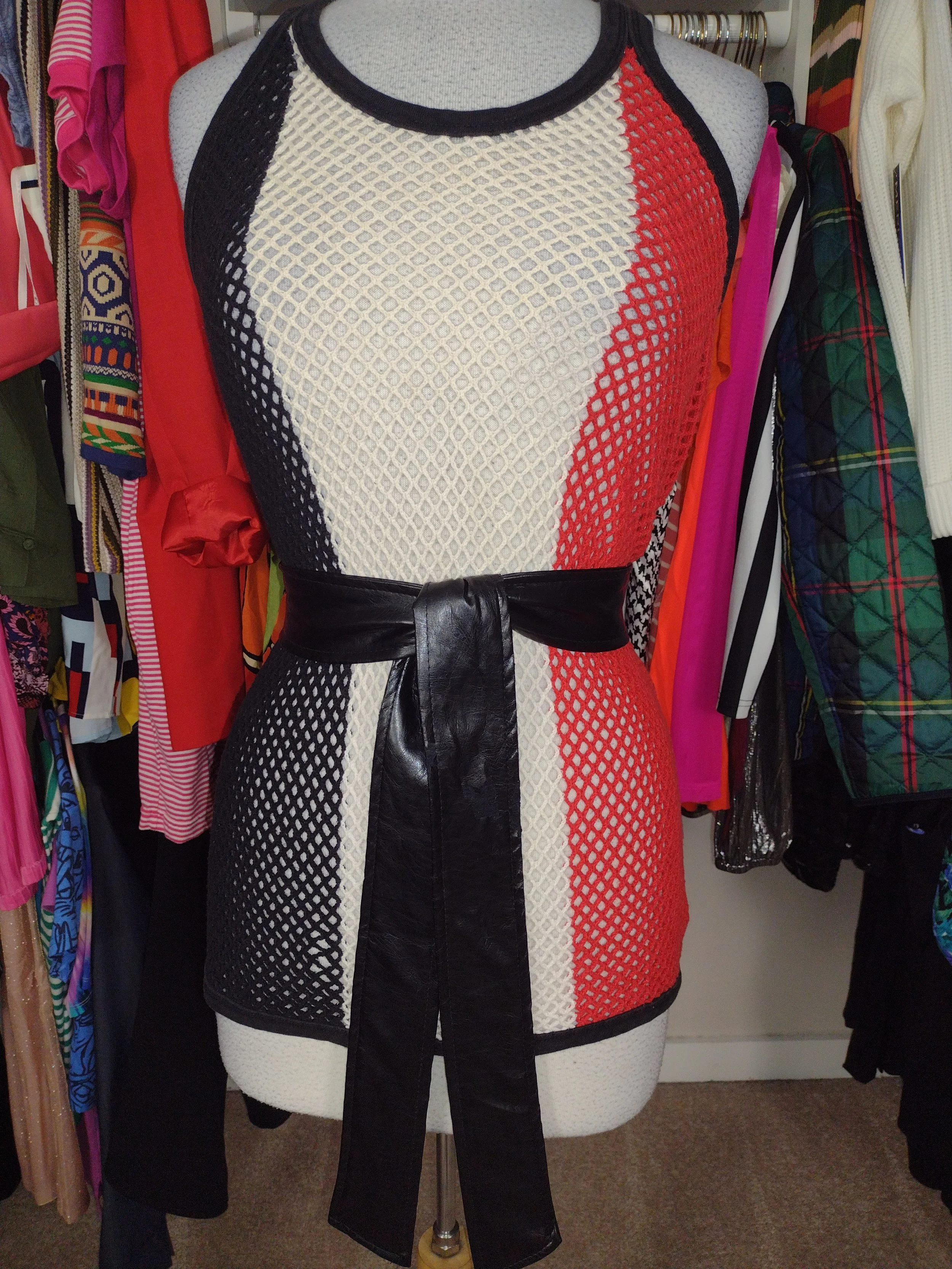 Black Red and White Net Tank Size Large