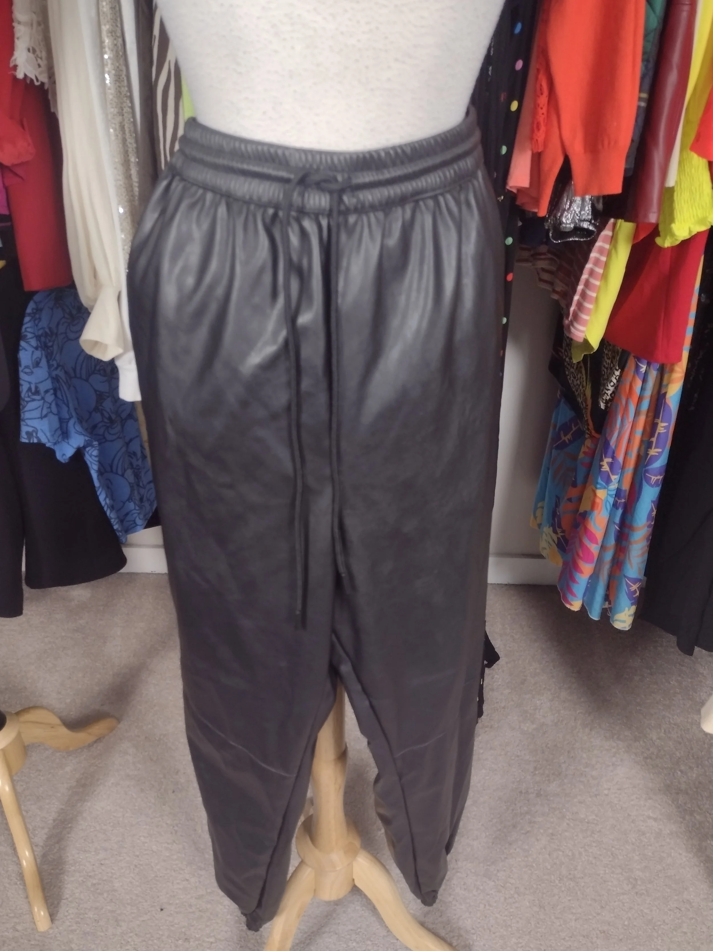 Black Faux Leather Joggers Size 1X