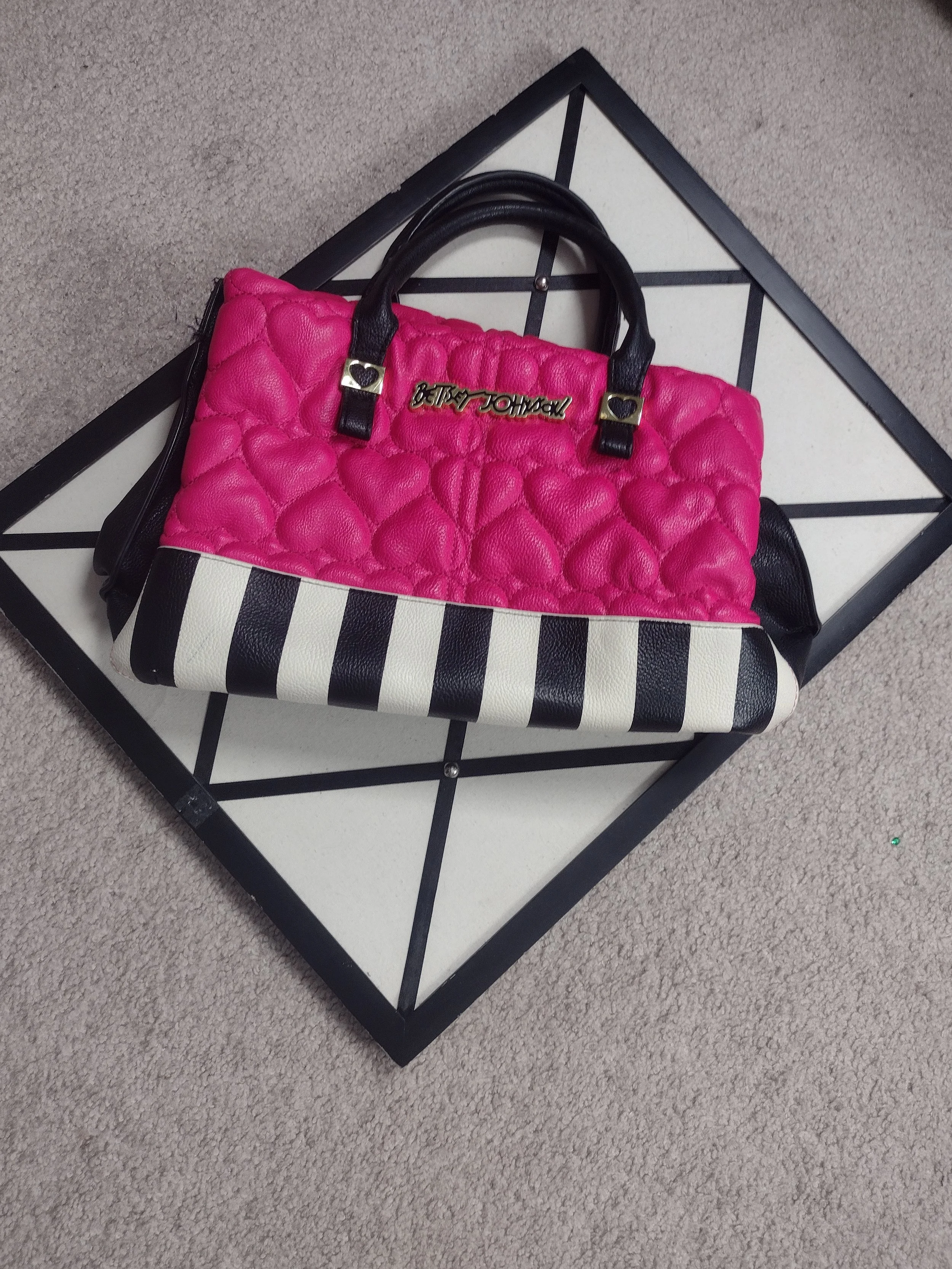 Betsy Johnson Black White Pink Stripe Bag