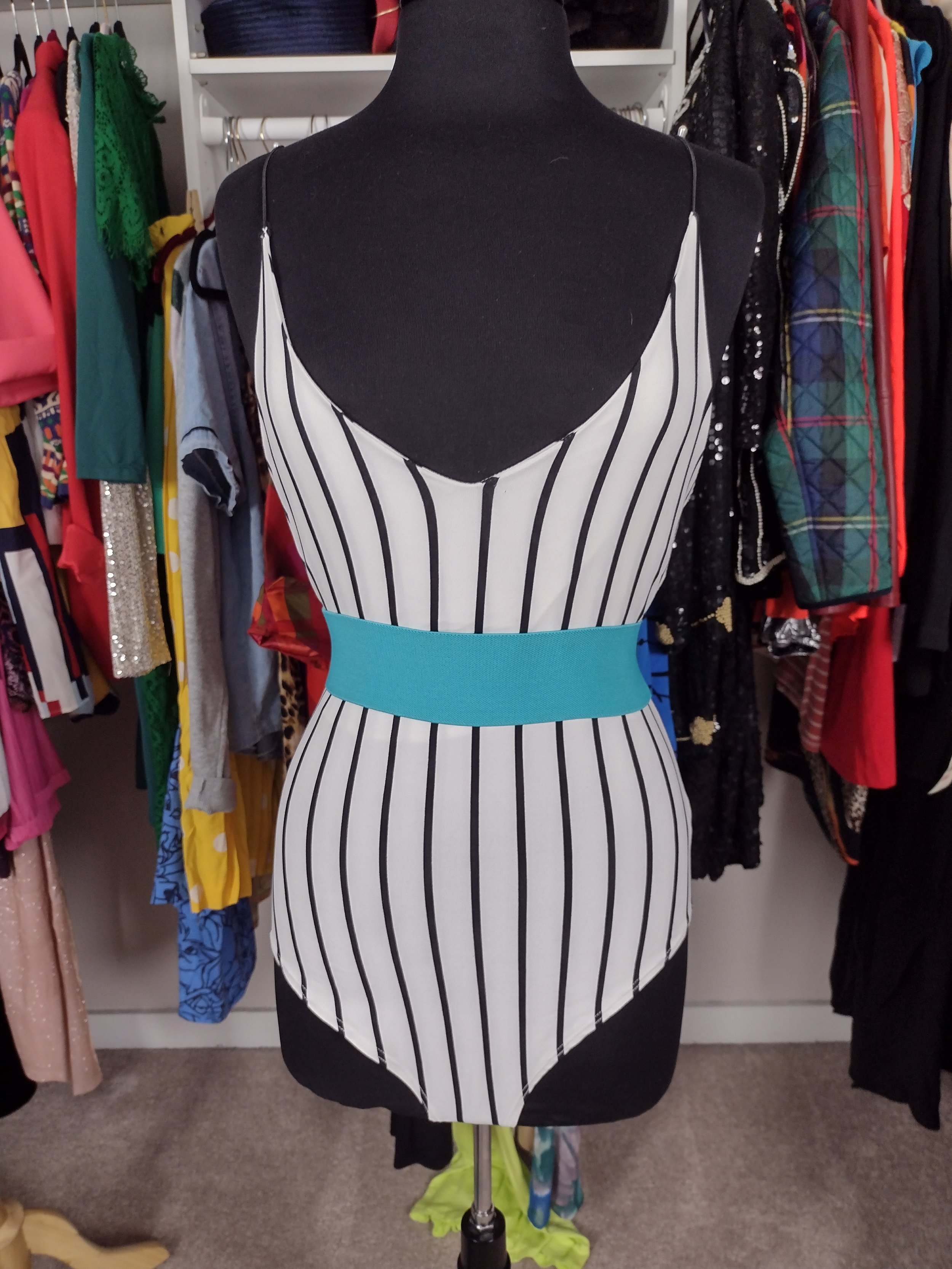 White and Black Stripe Bodysuit Size s/m up to size 8