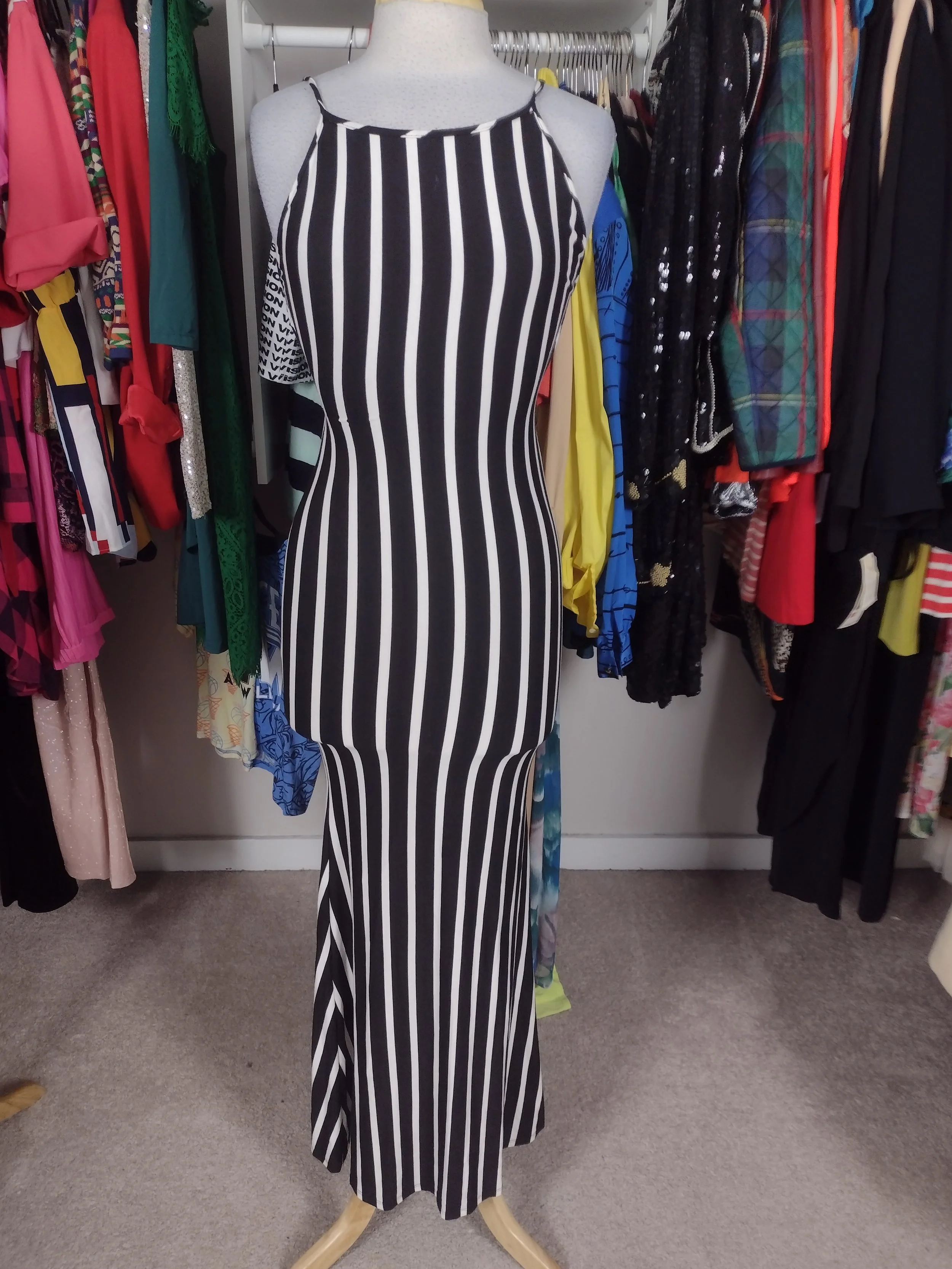 Black and White Stripe Maxi Dress Size S/M