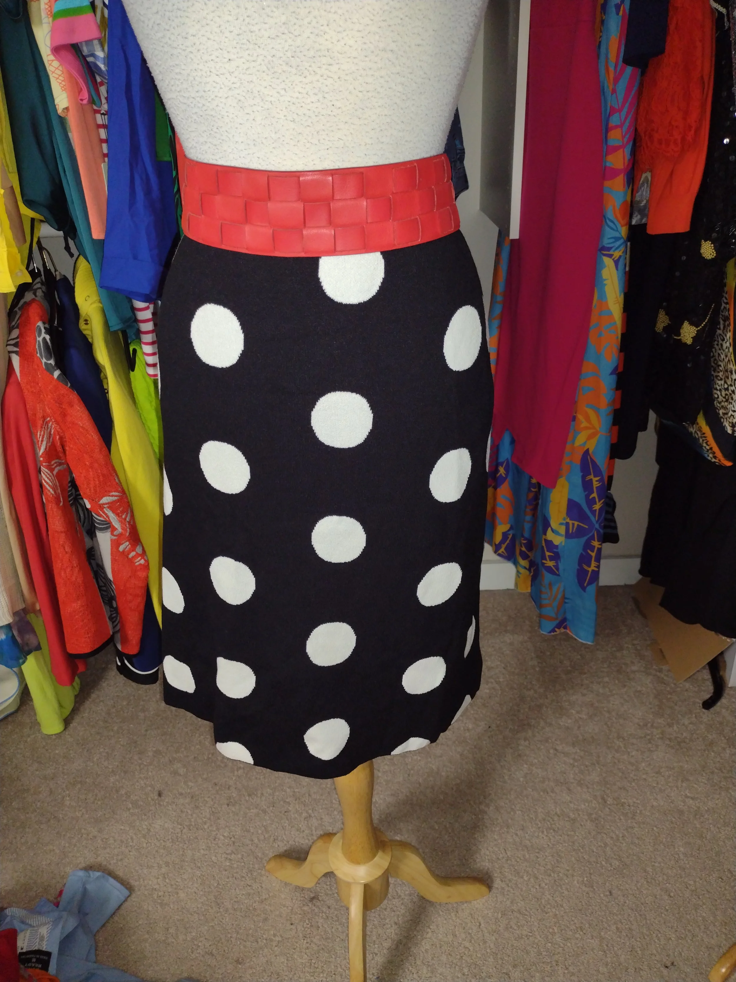 New Ann Taylor Black and White Polka Dot Knit Skirt Size L