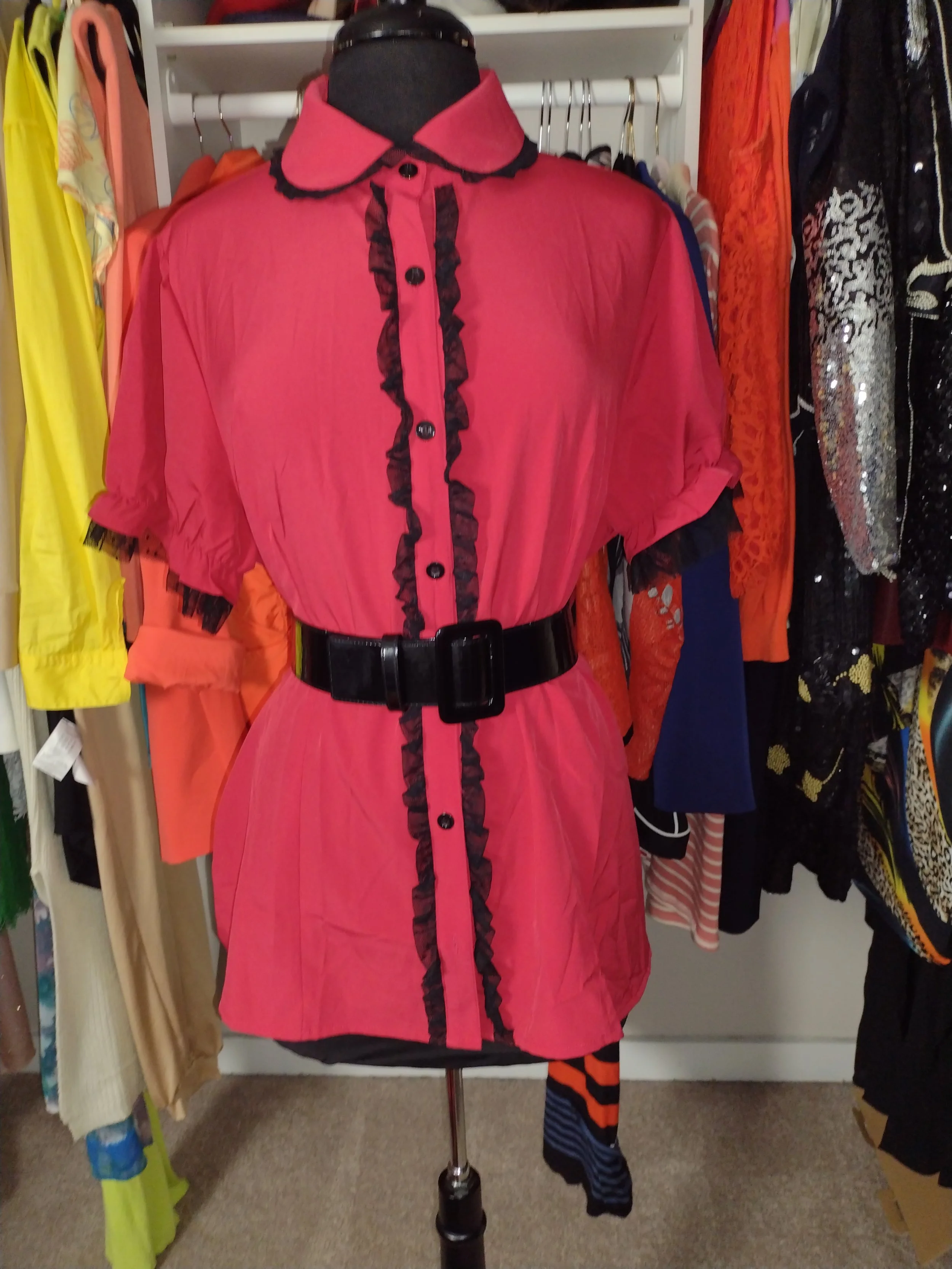 Red and Black Piping blouse Size L/XL