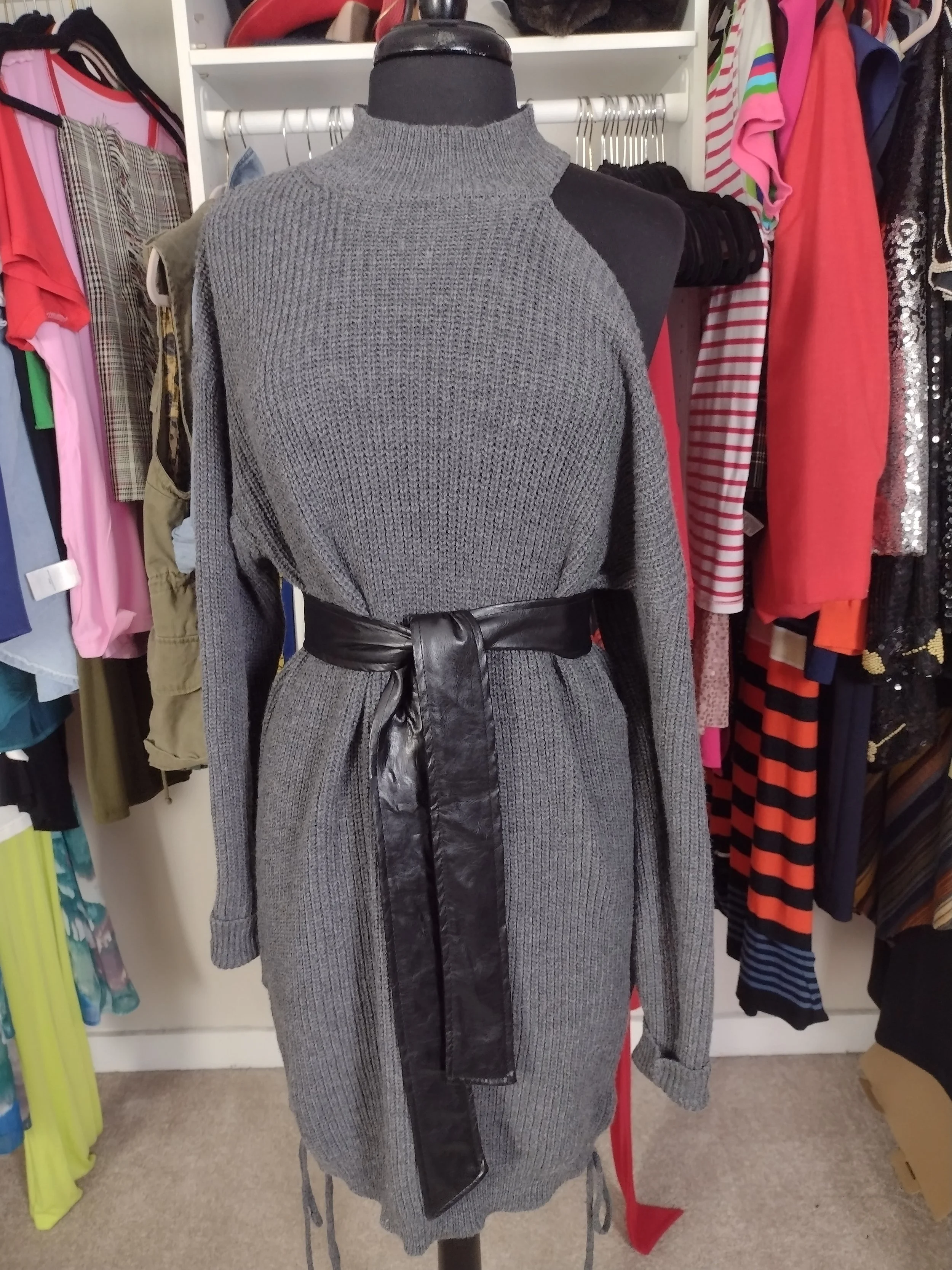 Gray Cutout Shoulder Sweater Dress Size Large