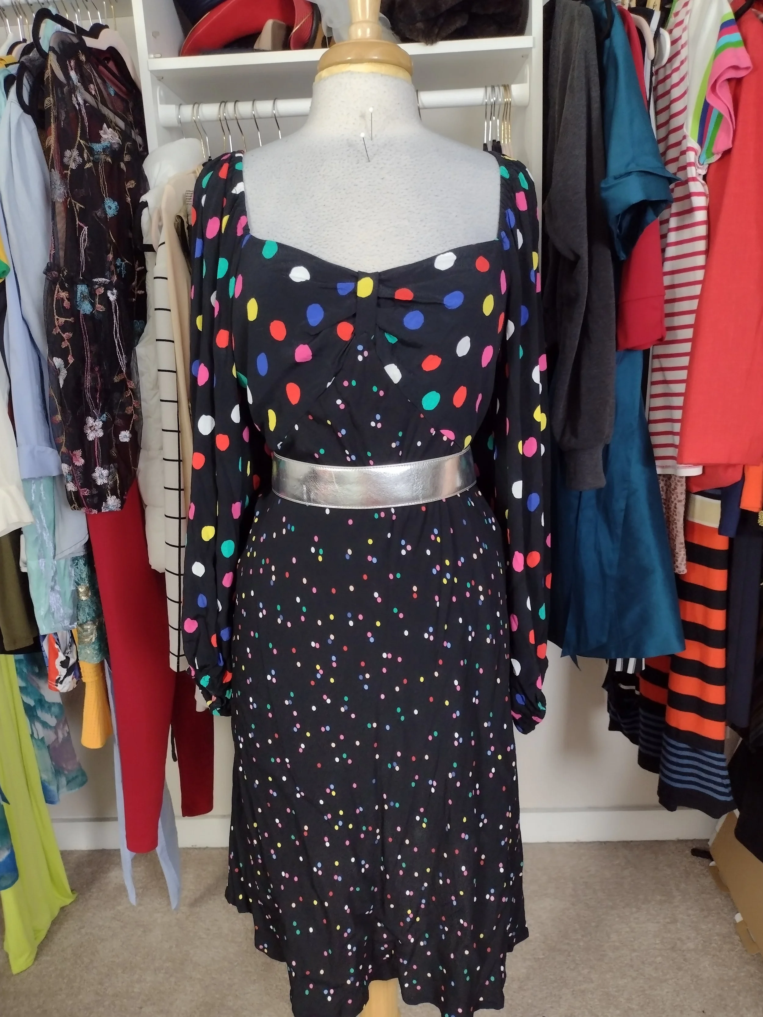 Black Rainbow Polka Dot Corset Dress Size 16/18W