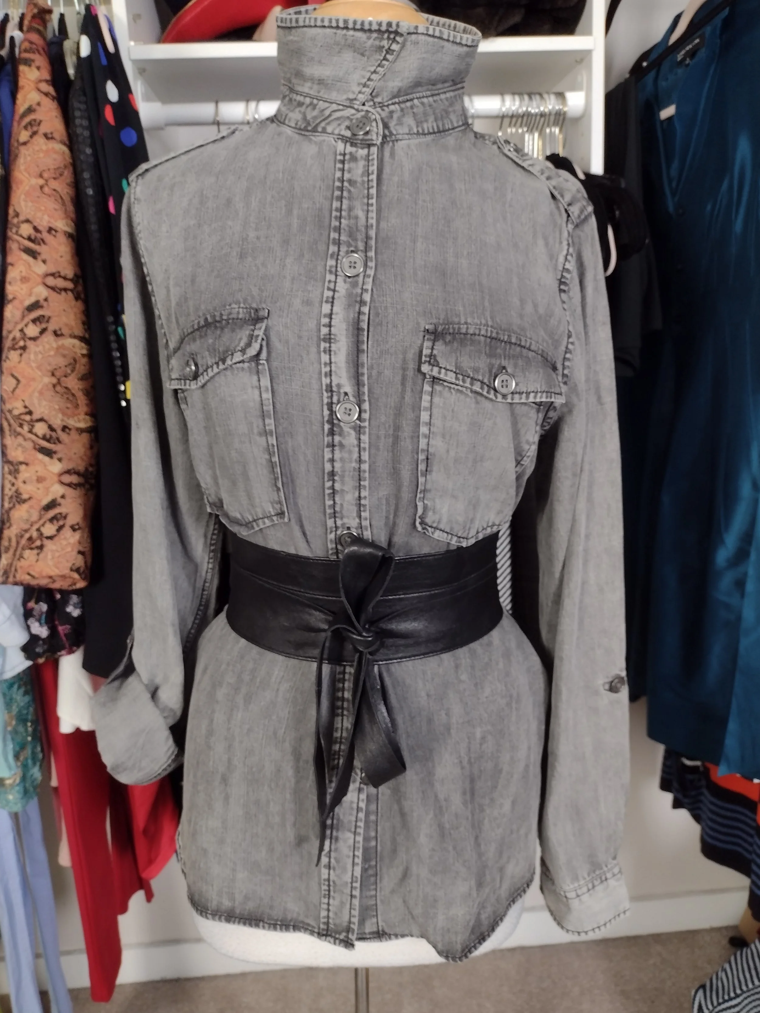 Anthropologie Gray Ash Denim Shirt Size L