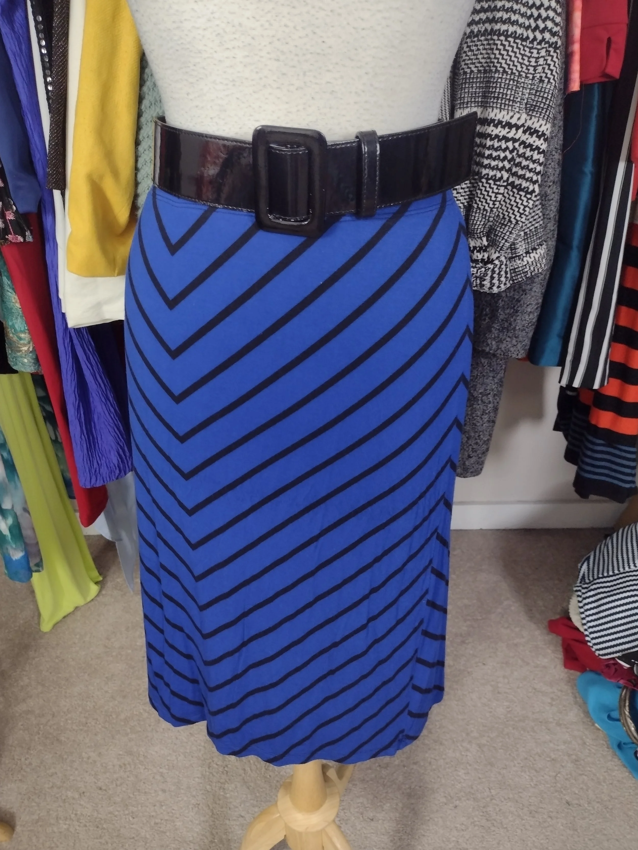 Royal Blue and Black Stripe Pencil Skirt Size XL