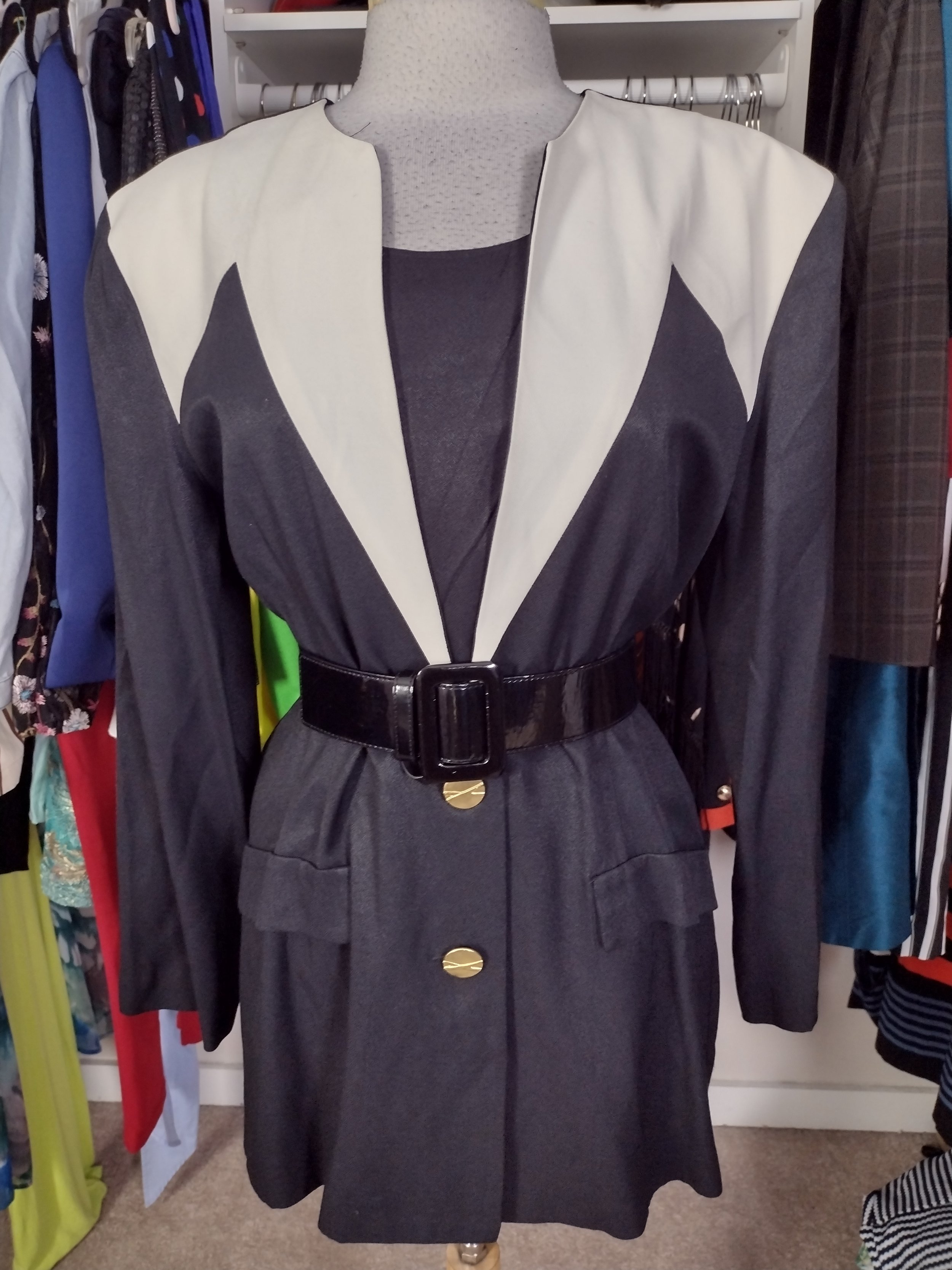 Black and White Blazer with Gold Buttons Size12/14
