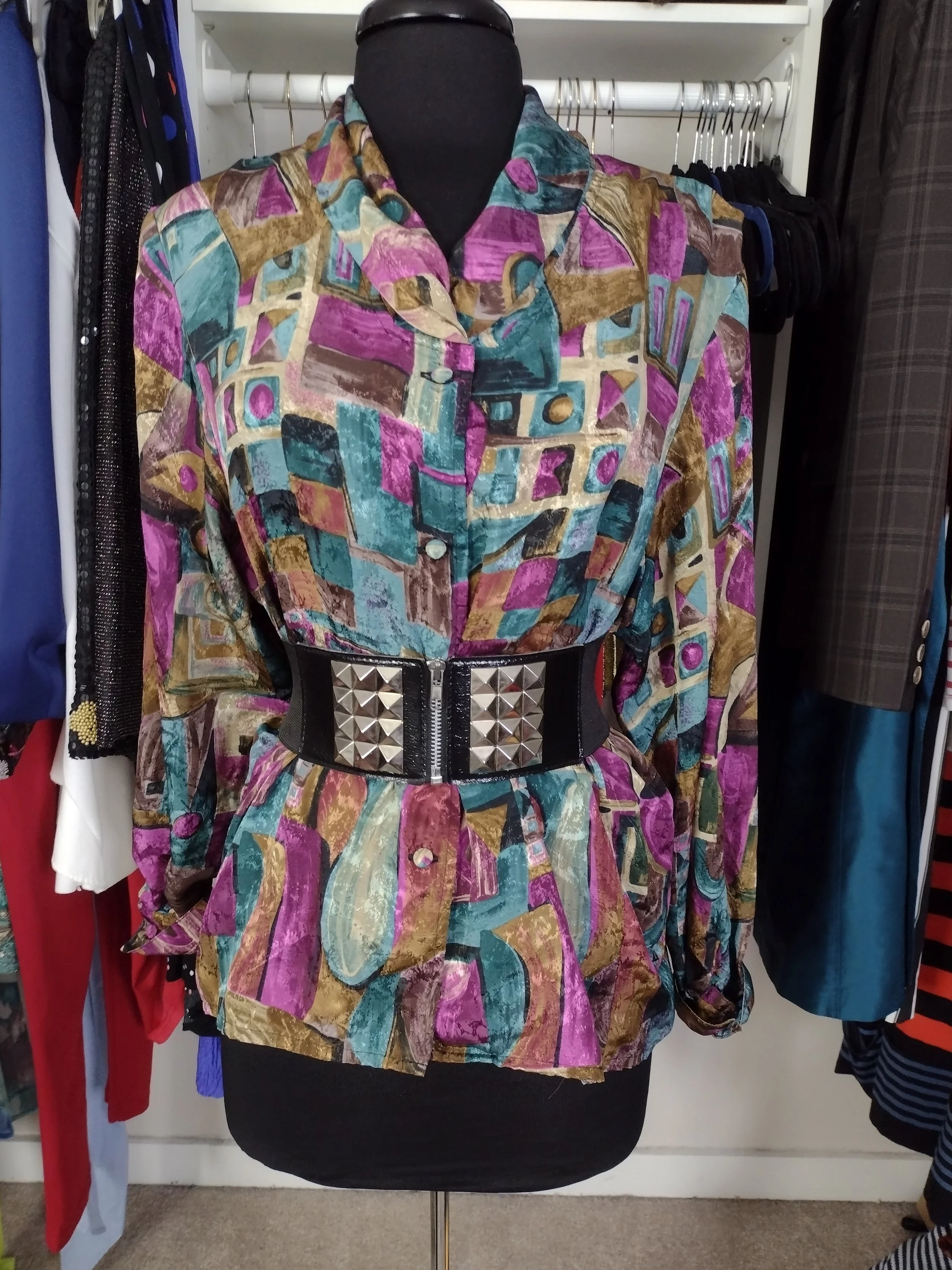 Vintage Purple Satin Mixed Print Blouse Size 10/12