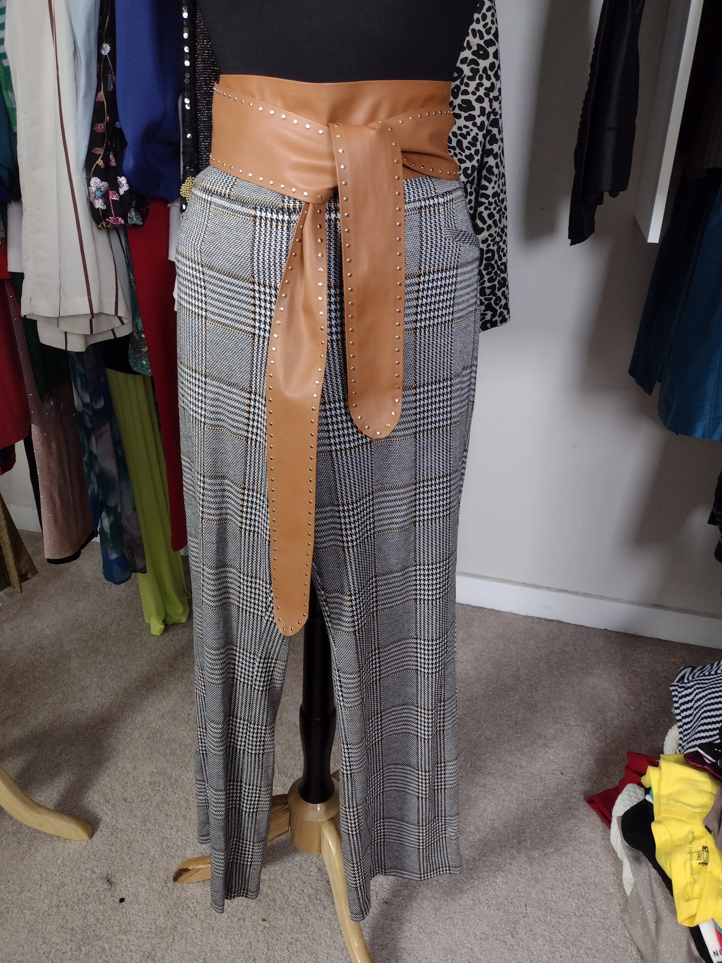 Brown Stripe Gray Plaid Pants Size XL