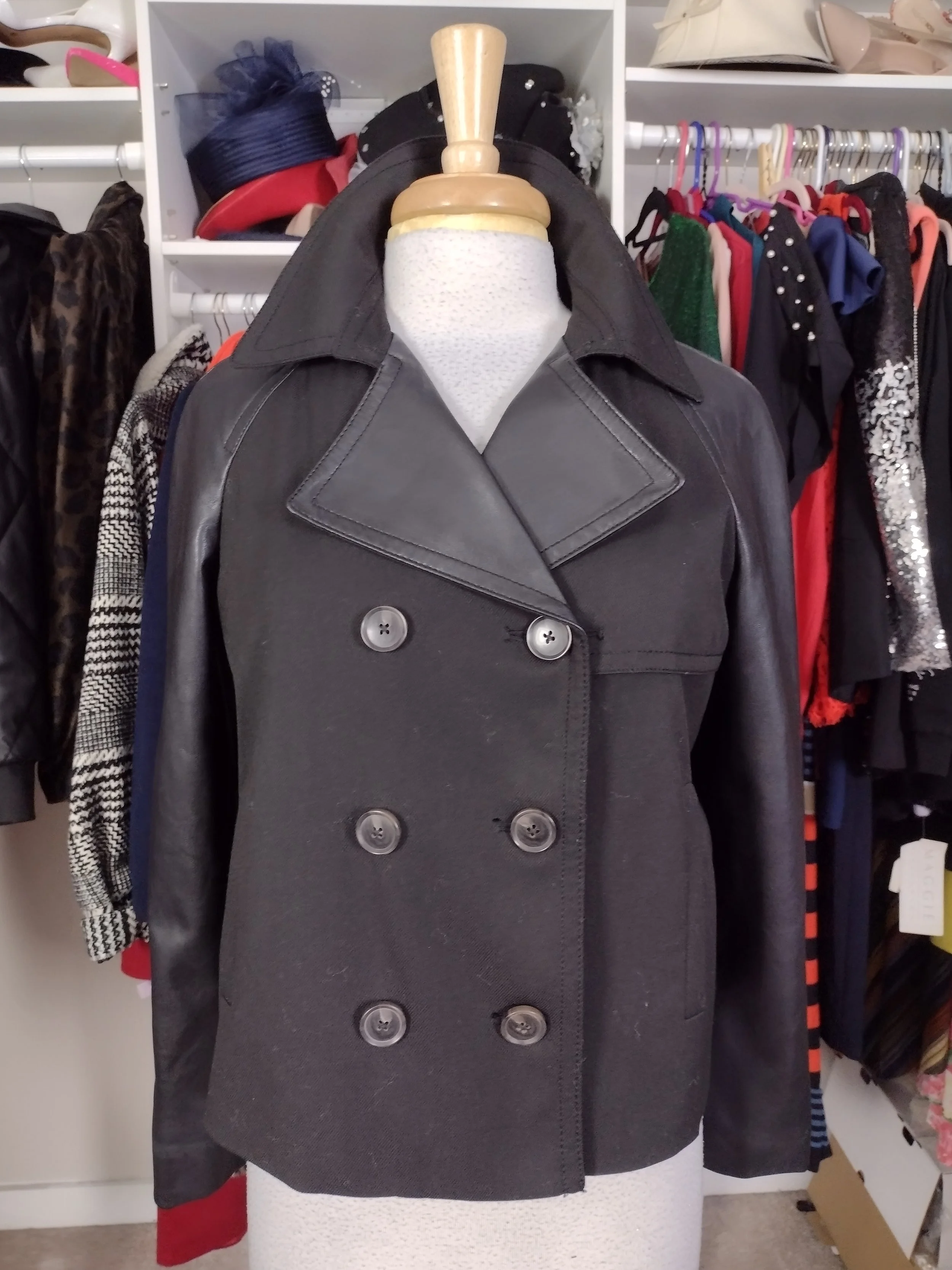 Worthington Black Mixed Leather Trench Crop Jacket Size S up to size 8
