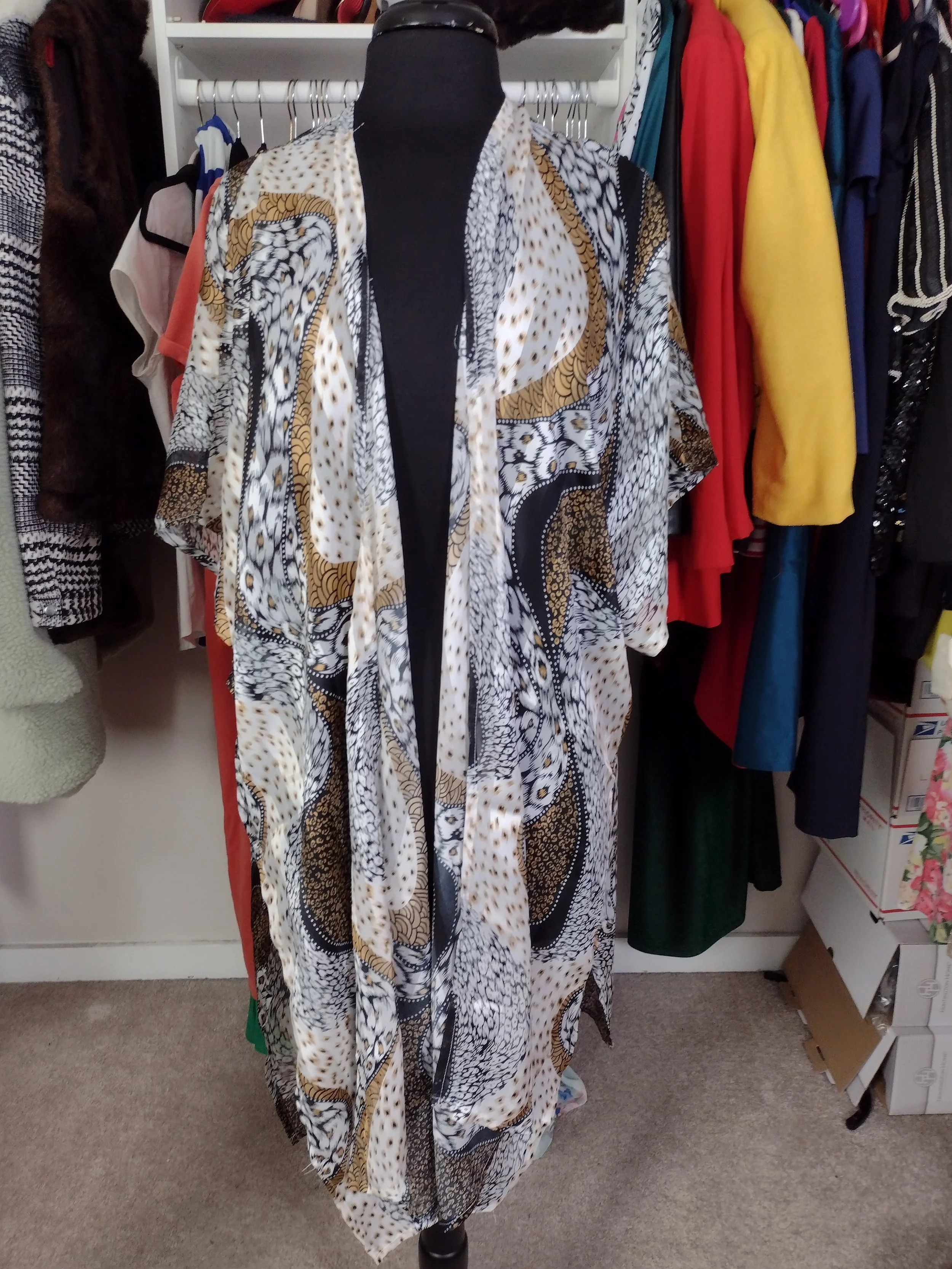 White Mixed Print Duster One Size