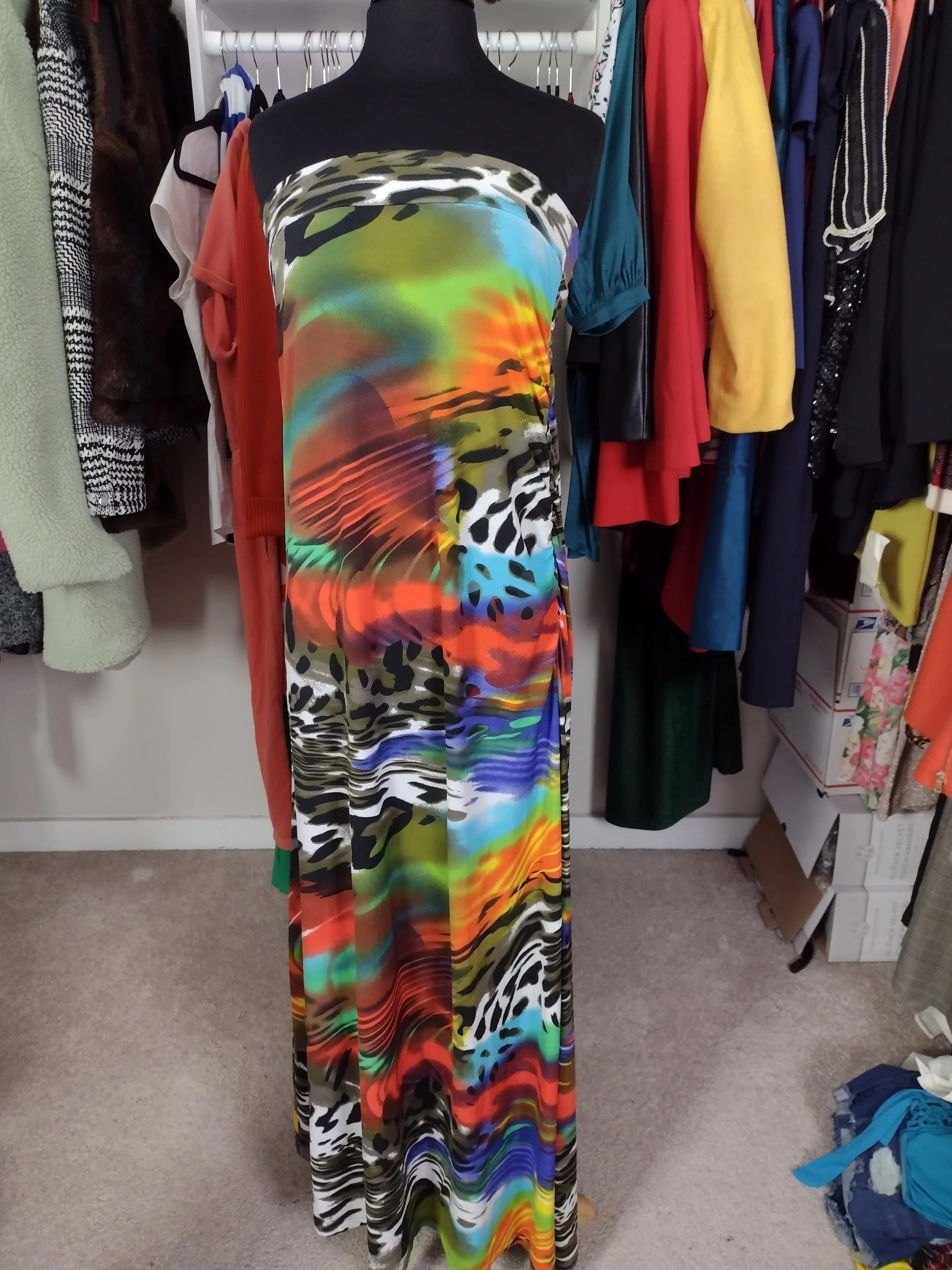 Mixed Color Strapless Dress Size L