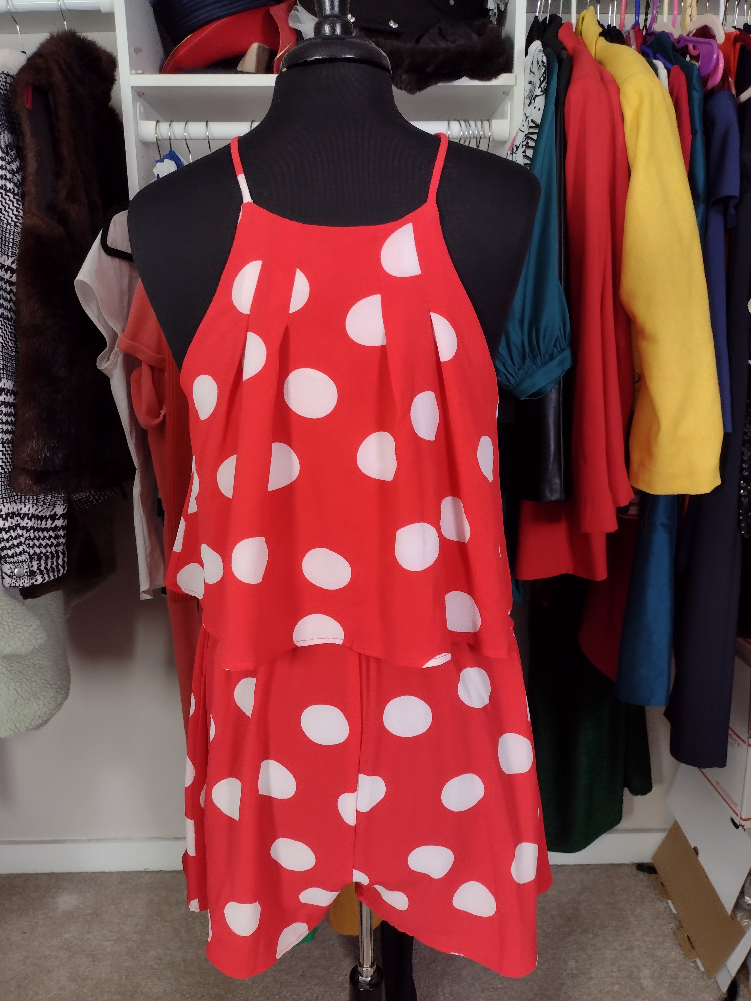 Red and White Polka Dot Romper Size M