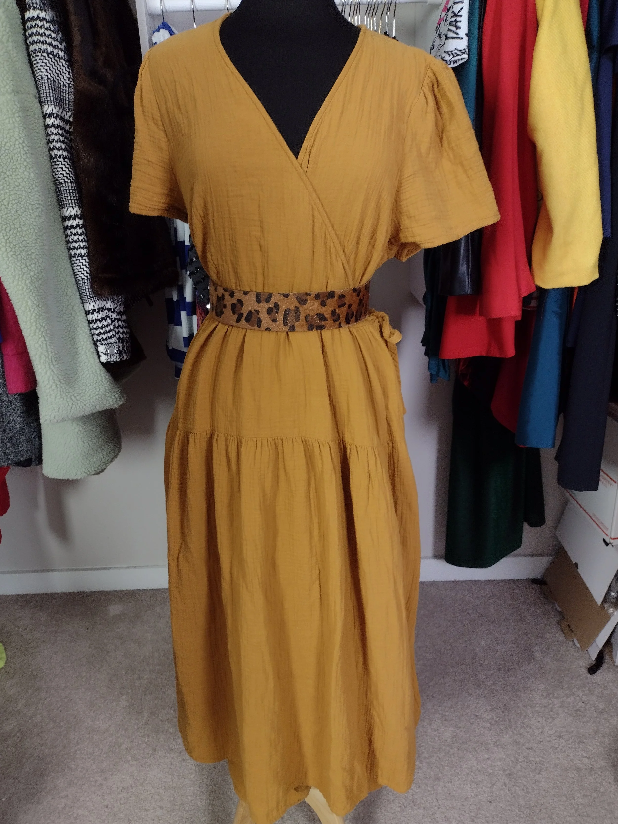 Mustard Wrap tie Dress with Pockets Size XL