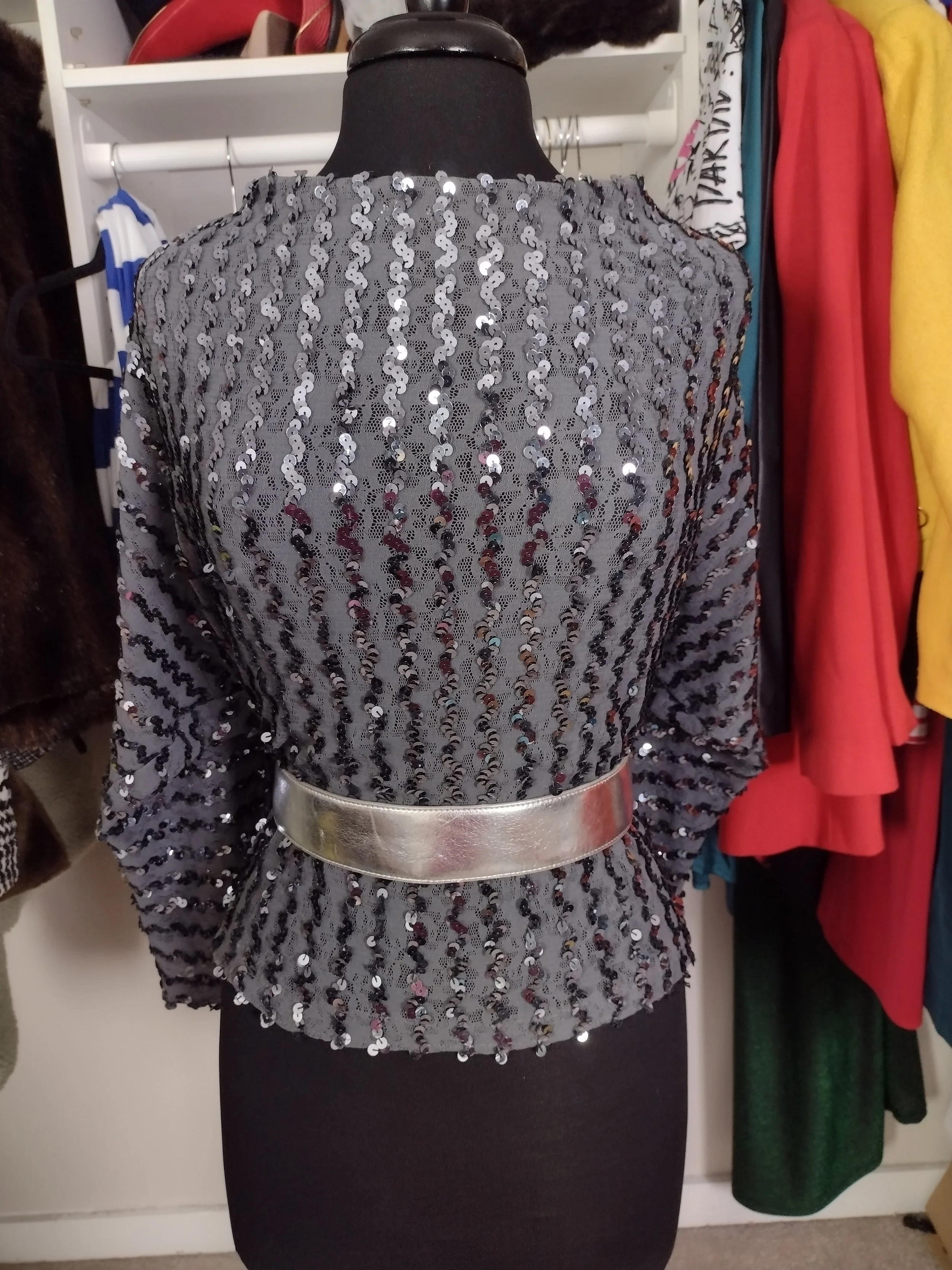 Vintage Gray Sequin Top Size M