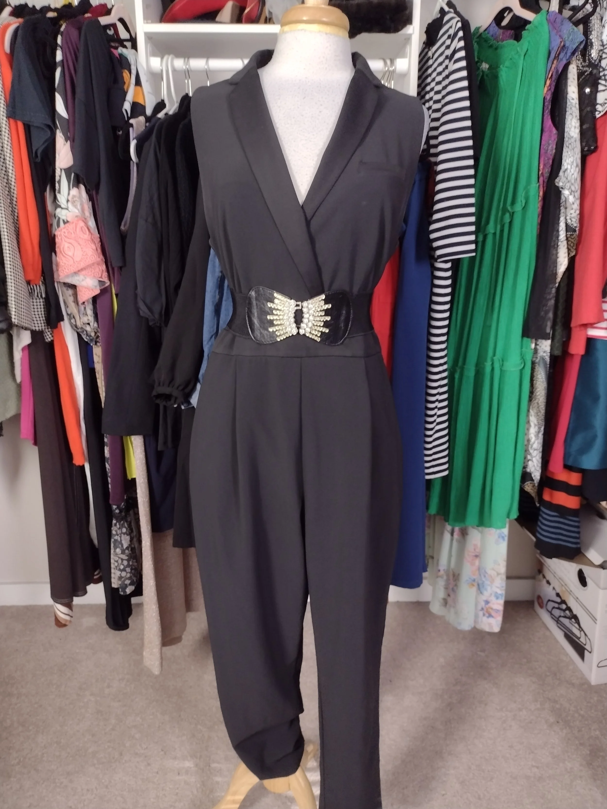 H&M Black Tuxedo Sleeveless Jumpsuit Size 10/12